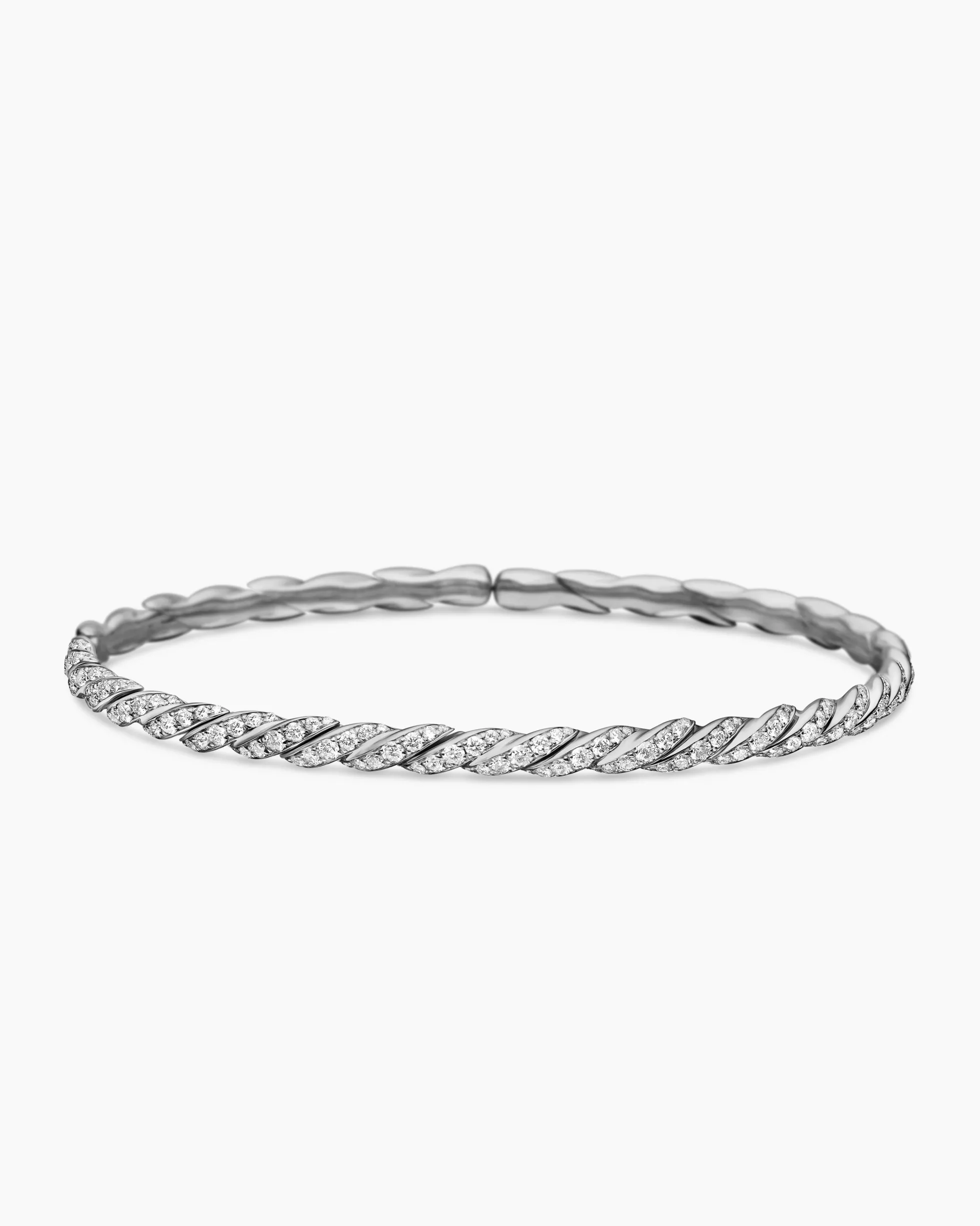 Sculpted Cable Flex Bracelet 18K White Gold with Diamonds, 3.5mm