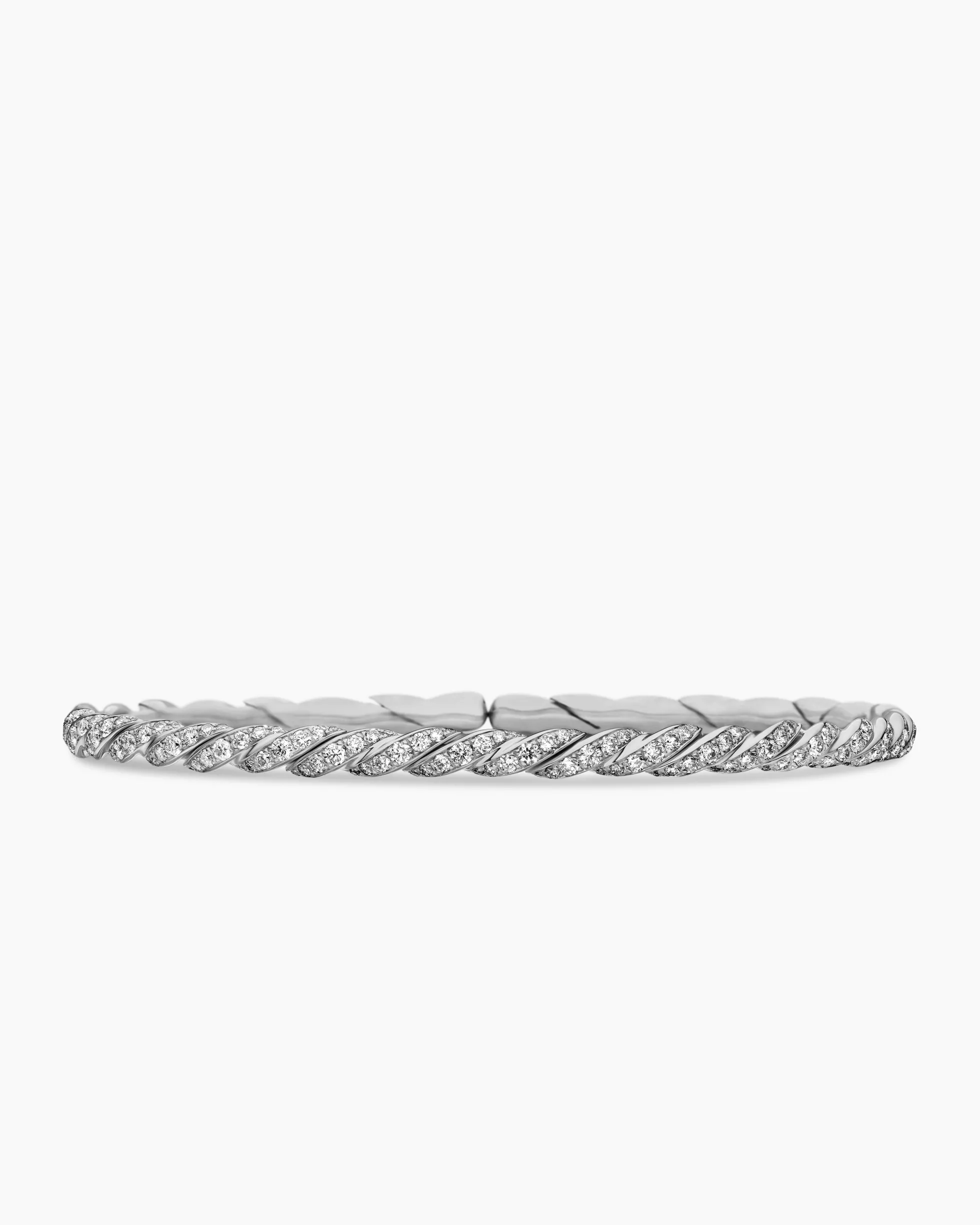 Sculpted Cable Flex Bracelet 18K White Gold with Diamonds, 3.5mm