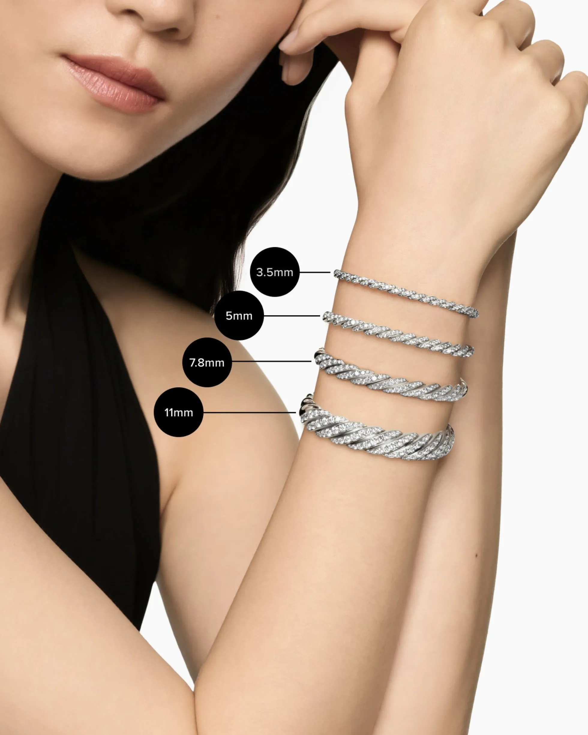 Sculpted Cable Flex Bracelet 18K White Gold with Diamonds, 3.5mm