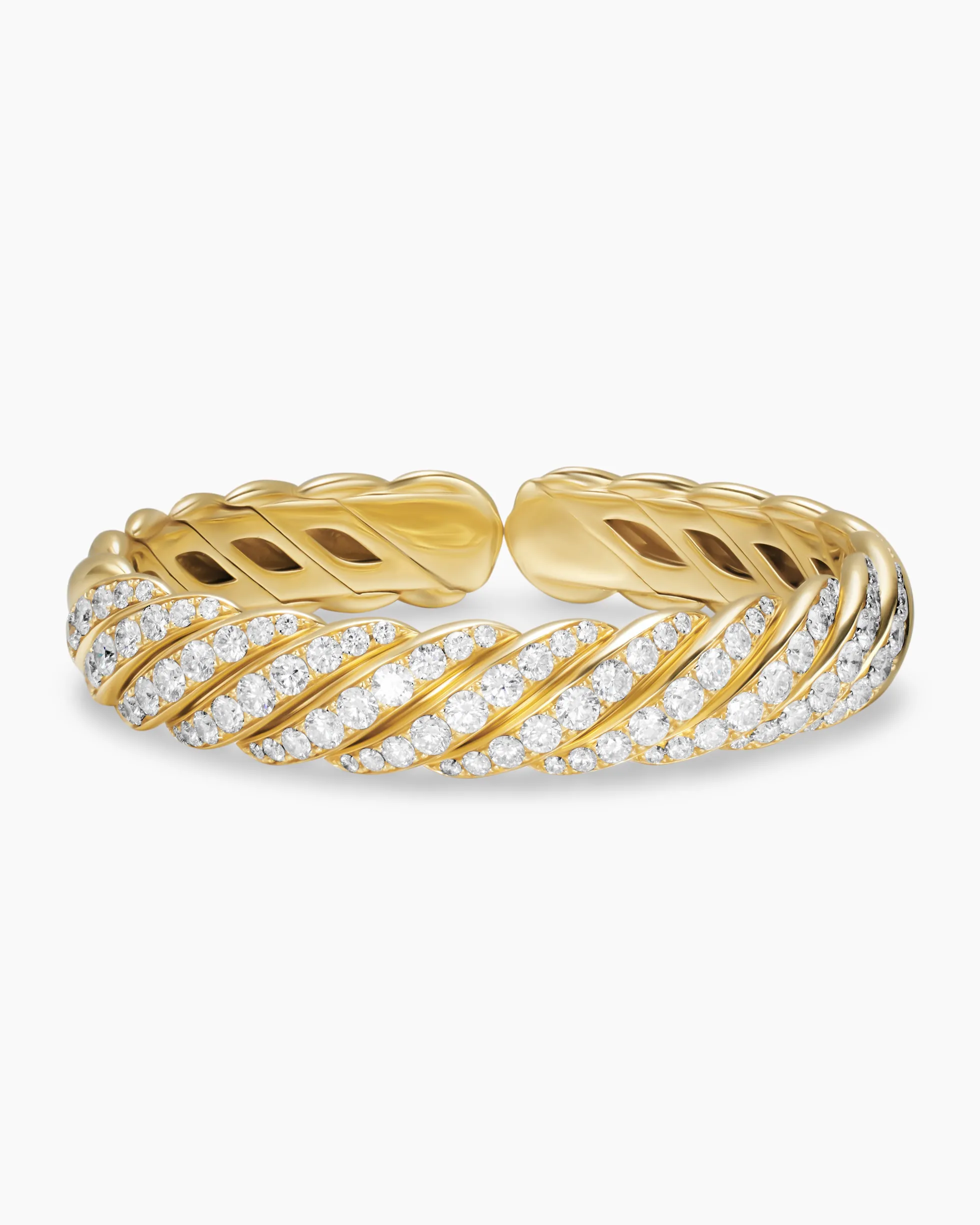 Sculpted Cable Flex Bracelet 18K Yellow Gold with Diamonds, 11mm
