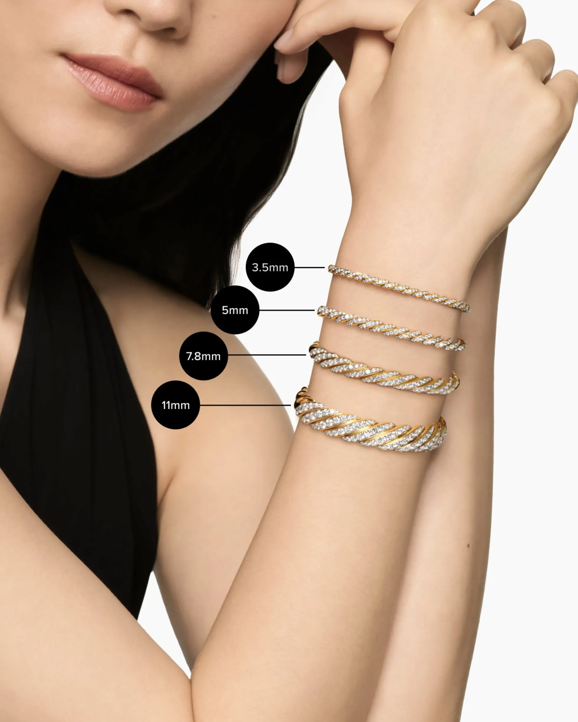Sculpted Cable Flex Bracelet 18K Yellow Gold with Diamonds, 11mm