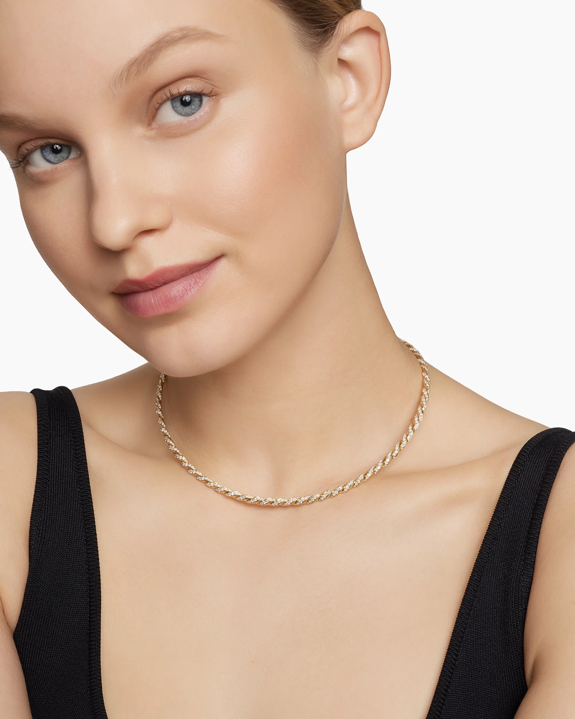 Sculpted Cable Flex Necklace 18K Yellow Gold with Diamonds, 3.7mm