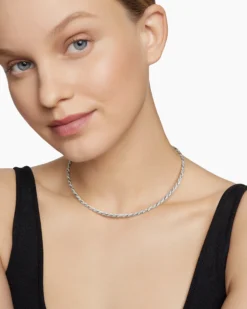 Sculpted Cable Flex Necklace 18K White Gold with Diamonds, 3.7mm