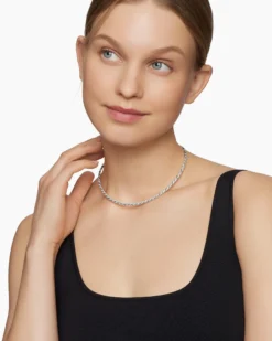 Sculpted Cable Flex Necklace 18K White Gold with Diamonds, 3.7mm