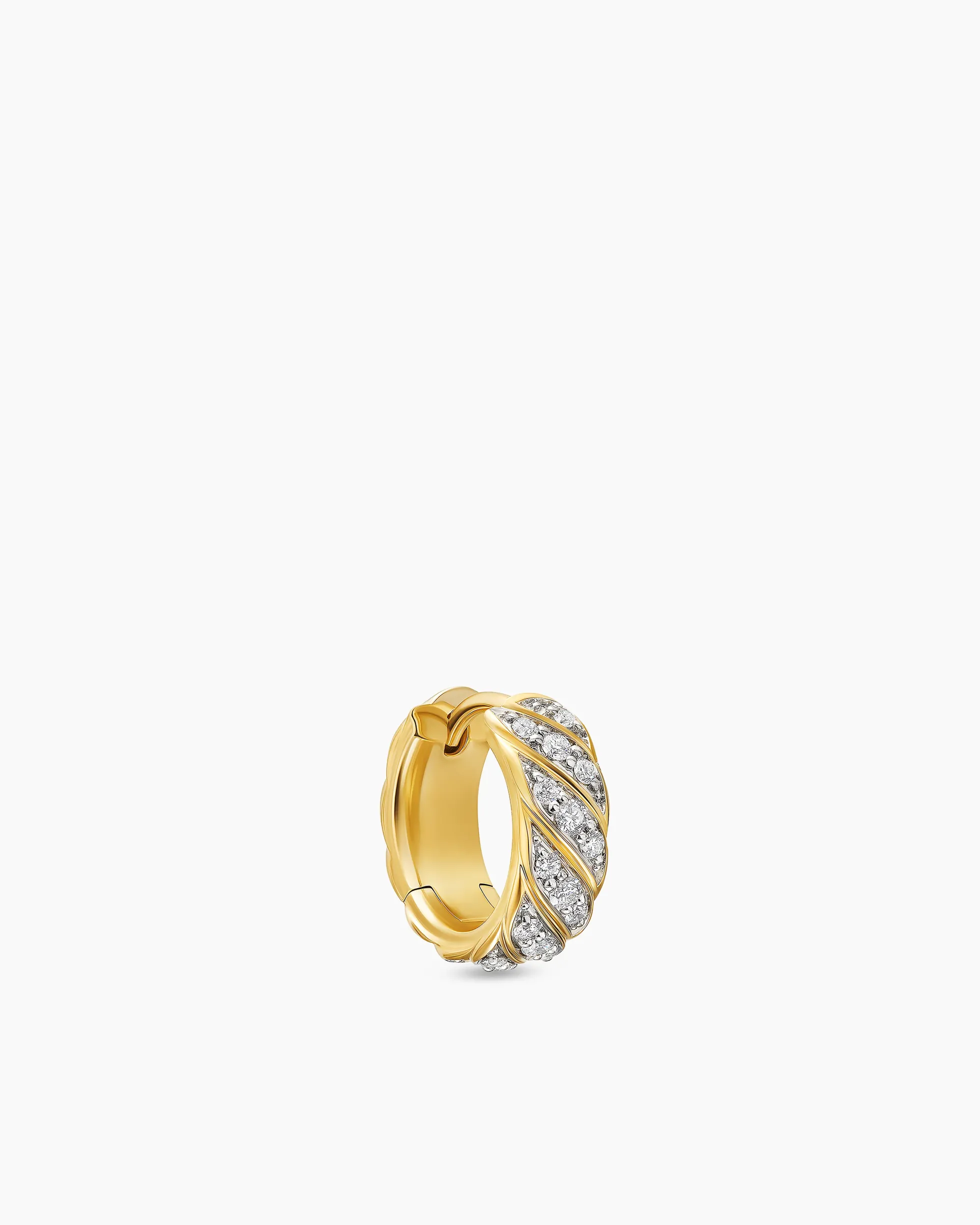 Sculpted Cable Hoop Earring 18K Yellow Gold with Diamonds, 12.8mm