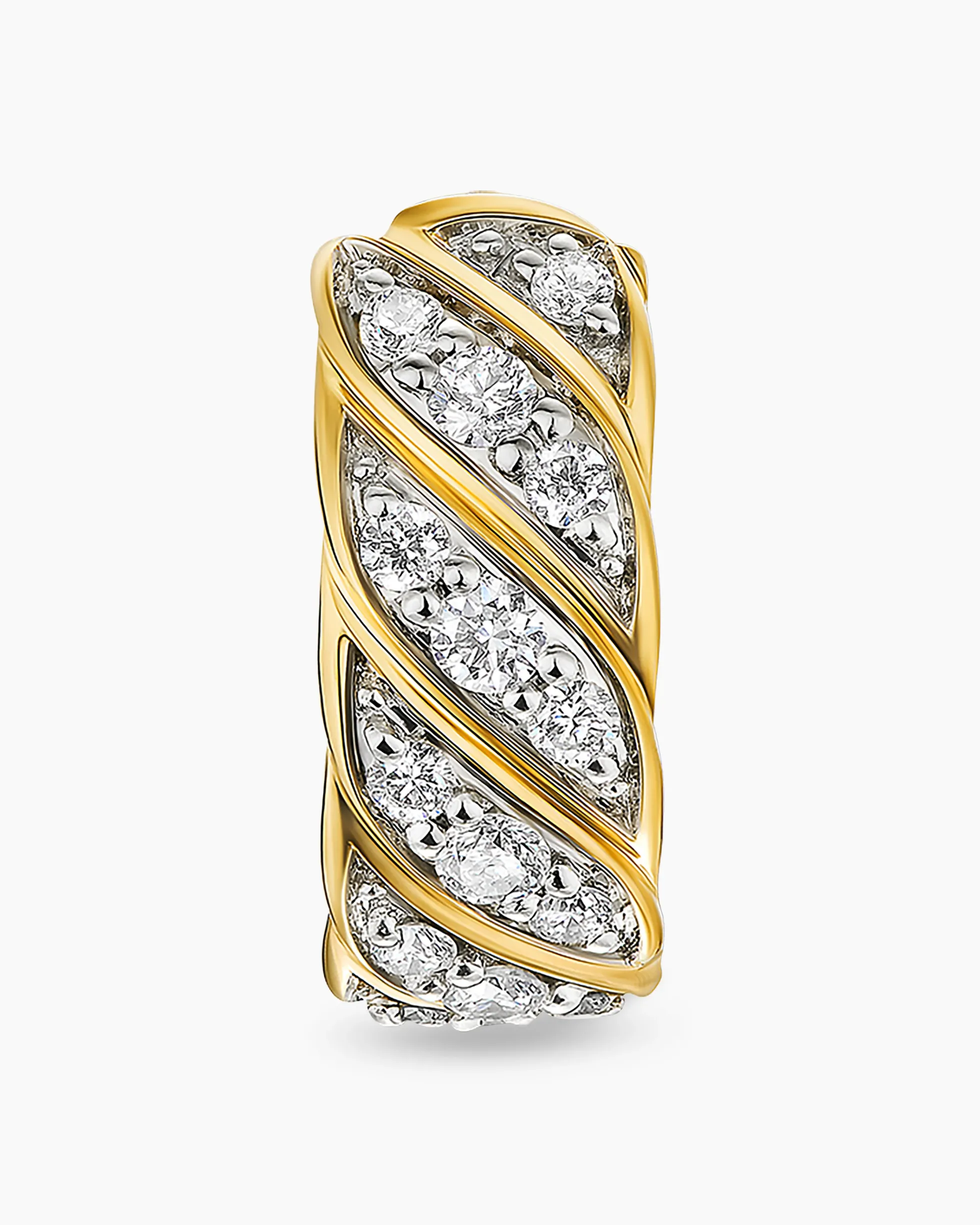 Sculpted Cable Hoop Earring 18K Yellow Gold with Diamonds, 12.8mm