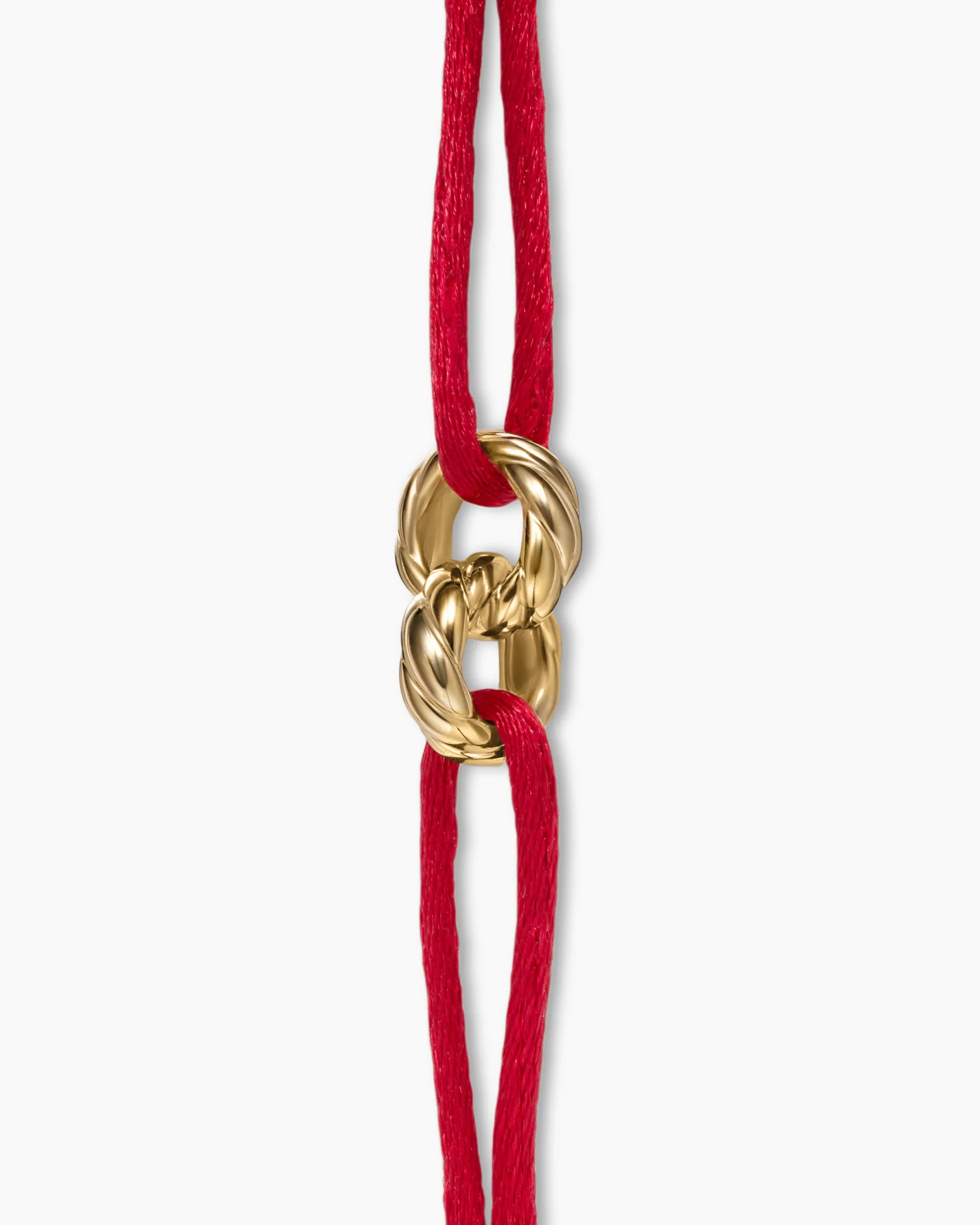 Sculpted Cable Linked Cord Bracelet Red Nylon with 18K Yellow Gold, 8.7mm