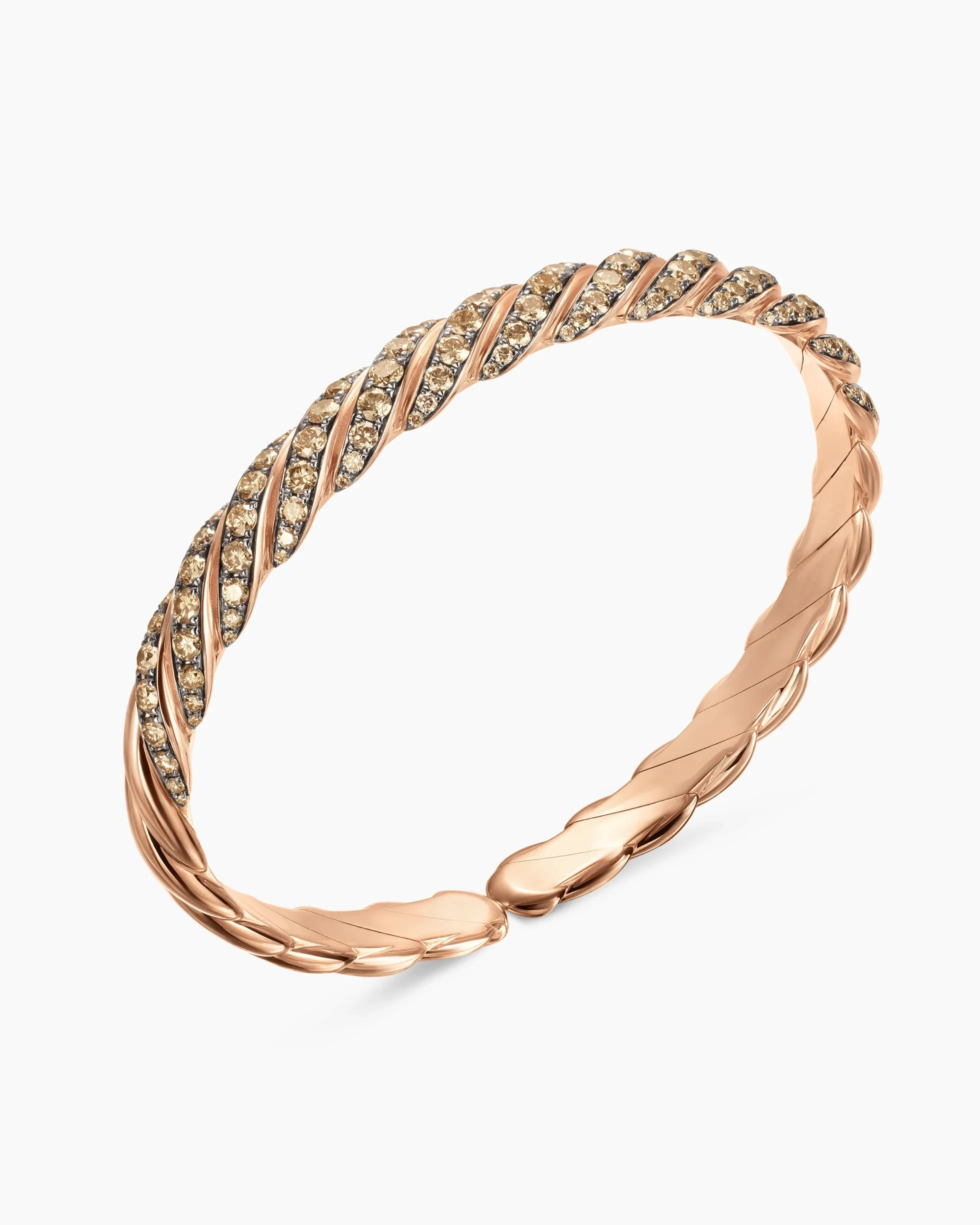 Sculpted Cable Pavé Flex Bracelet 18K Rose Gold with Cognac Diamonds, 7.5mm