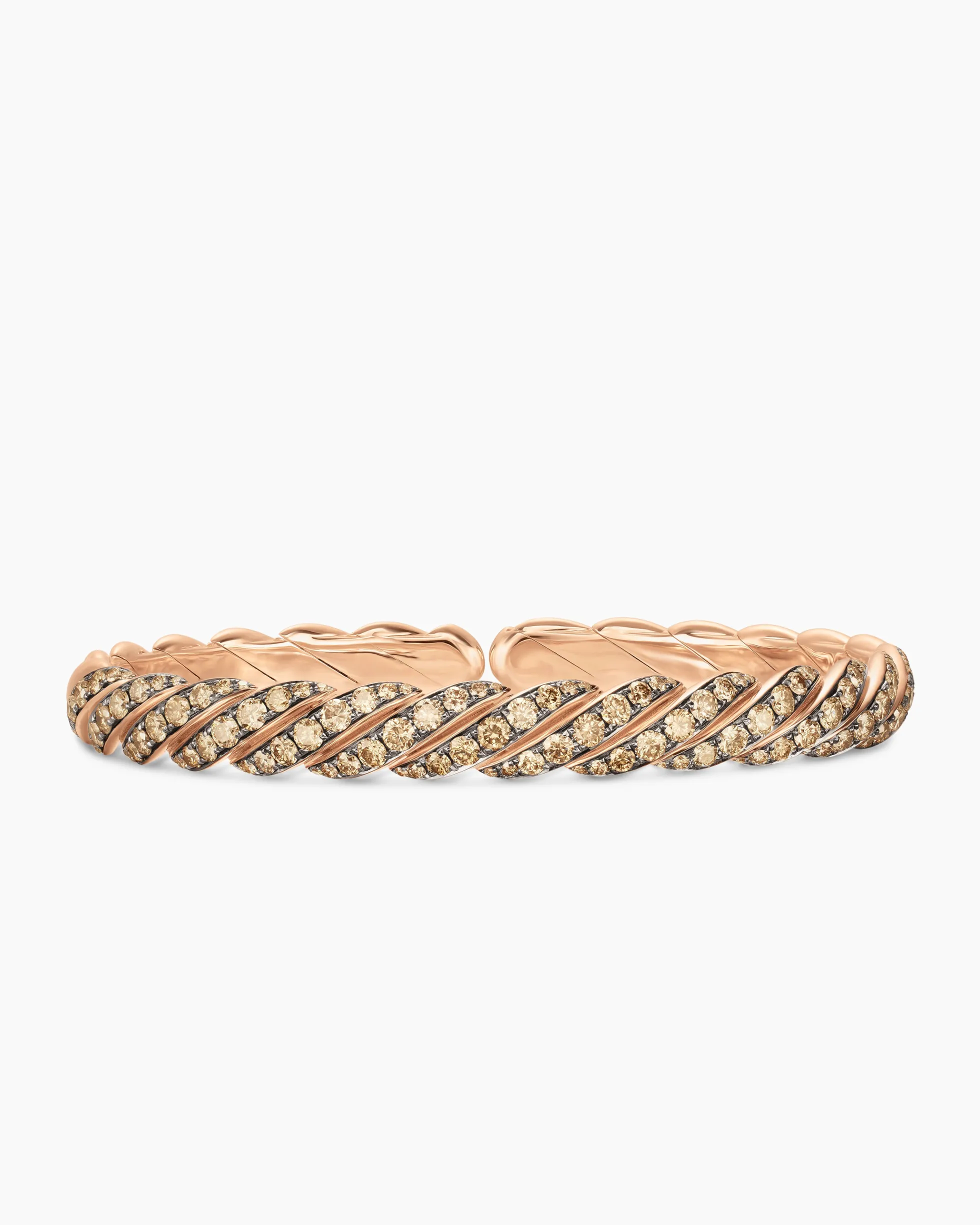 Sculpted Cable Pavé Flex Bracelet 18K Rose Gold with Cognac Diamonds, 7.5mm