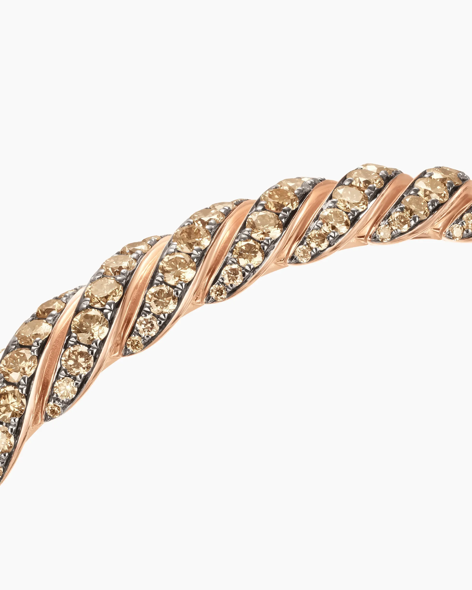 Sculpted Cable Pavé Flex Bracelet 18K Rose Gold with Cognac Diamonds, 7.5mm