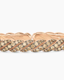 Sculpted Cable Pavé Flex Bracelet 18K Rose Gold with Cognac Diamonds, 7.5mm