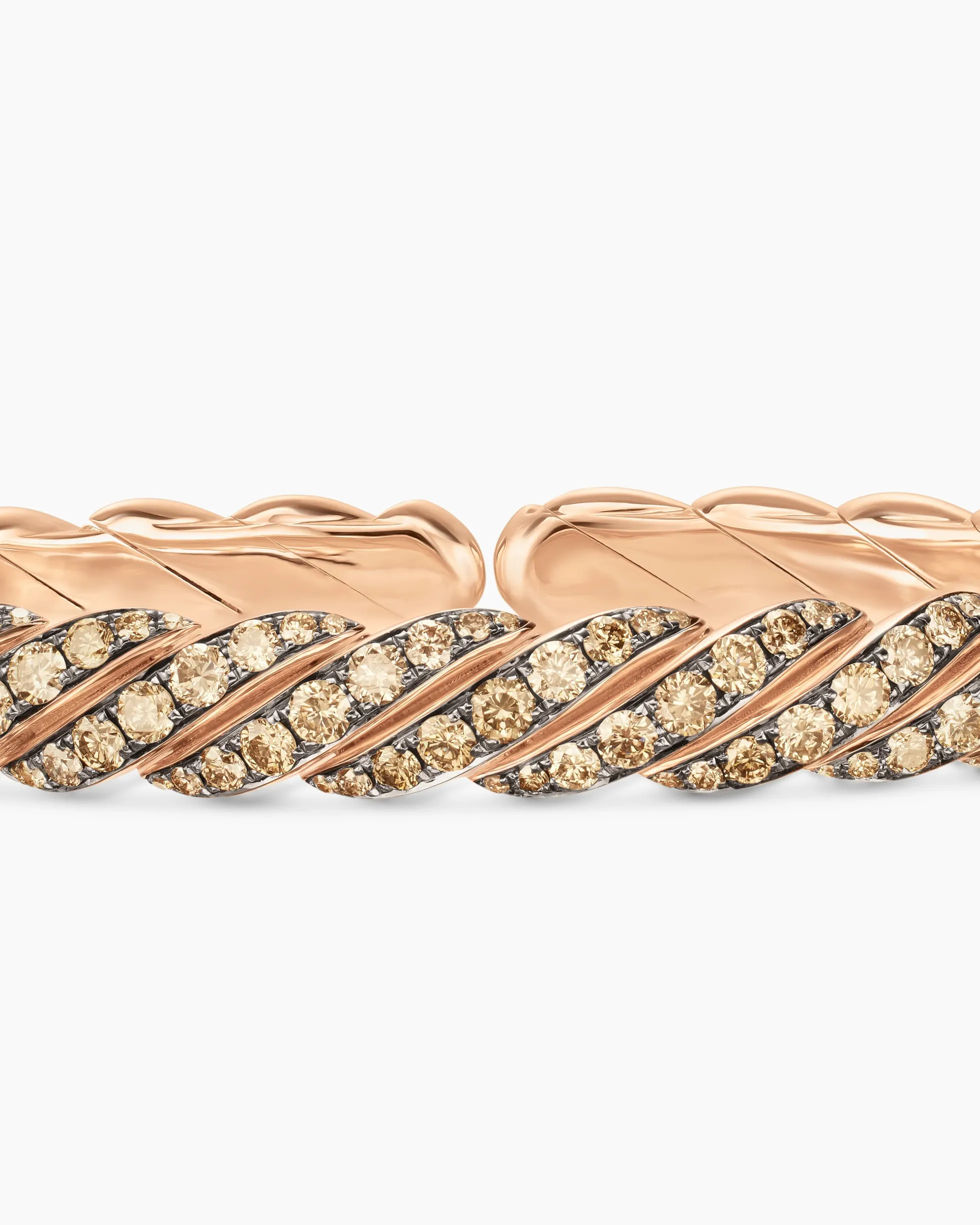 Sculpted Cable Pavé Flex Bracelet 18K Rose Gold with Cognac Diamonds, 7.5mm