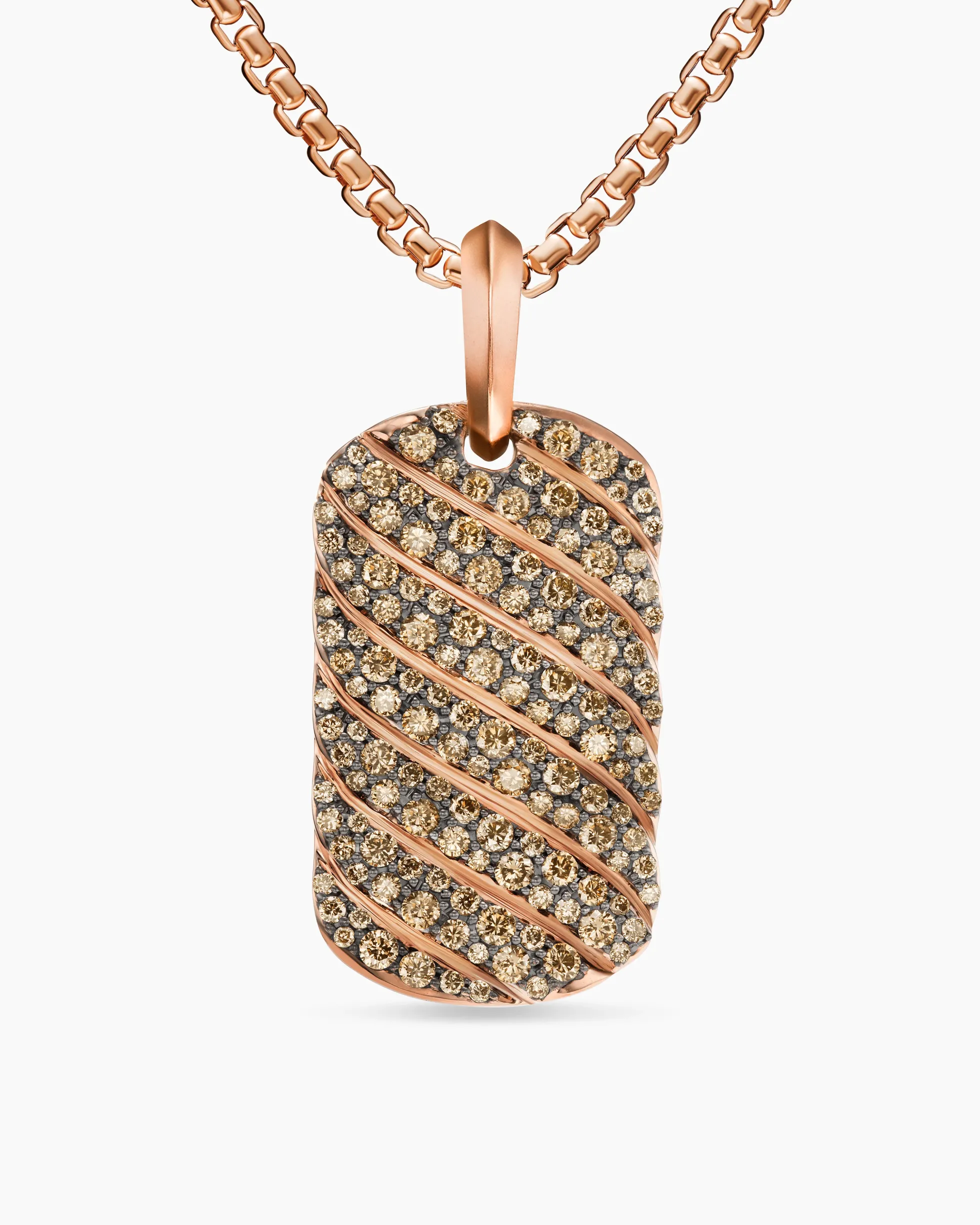 Sculpted Cable Tag 18K Rose Gold with Cognac Diamonds, 27mm