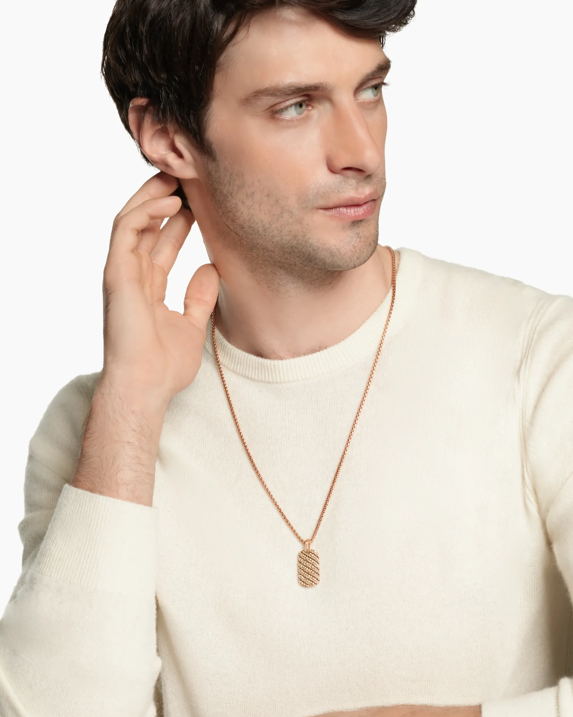 Sculpted Cable Tag 18K Rose Gold with Cognac Diamonds, 27mm