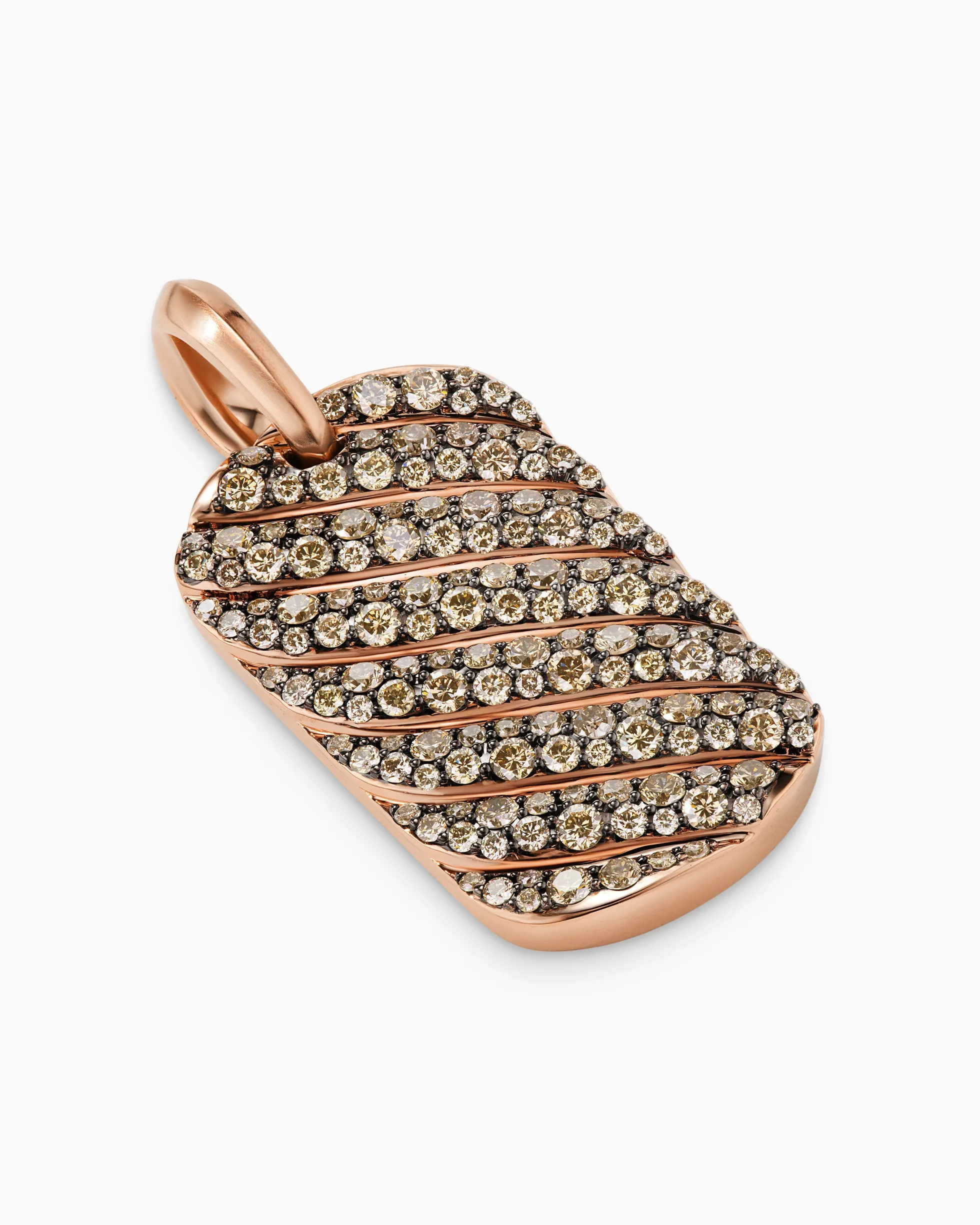 Sculpted Cable Tag 18K Rose Gold with Cognac Diamonds, 27mm
