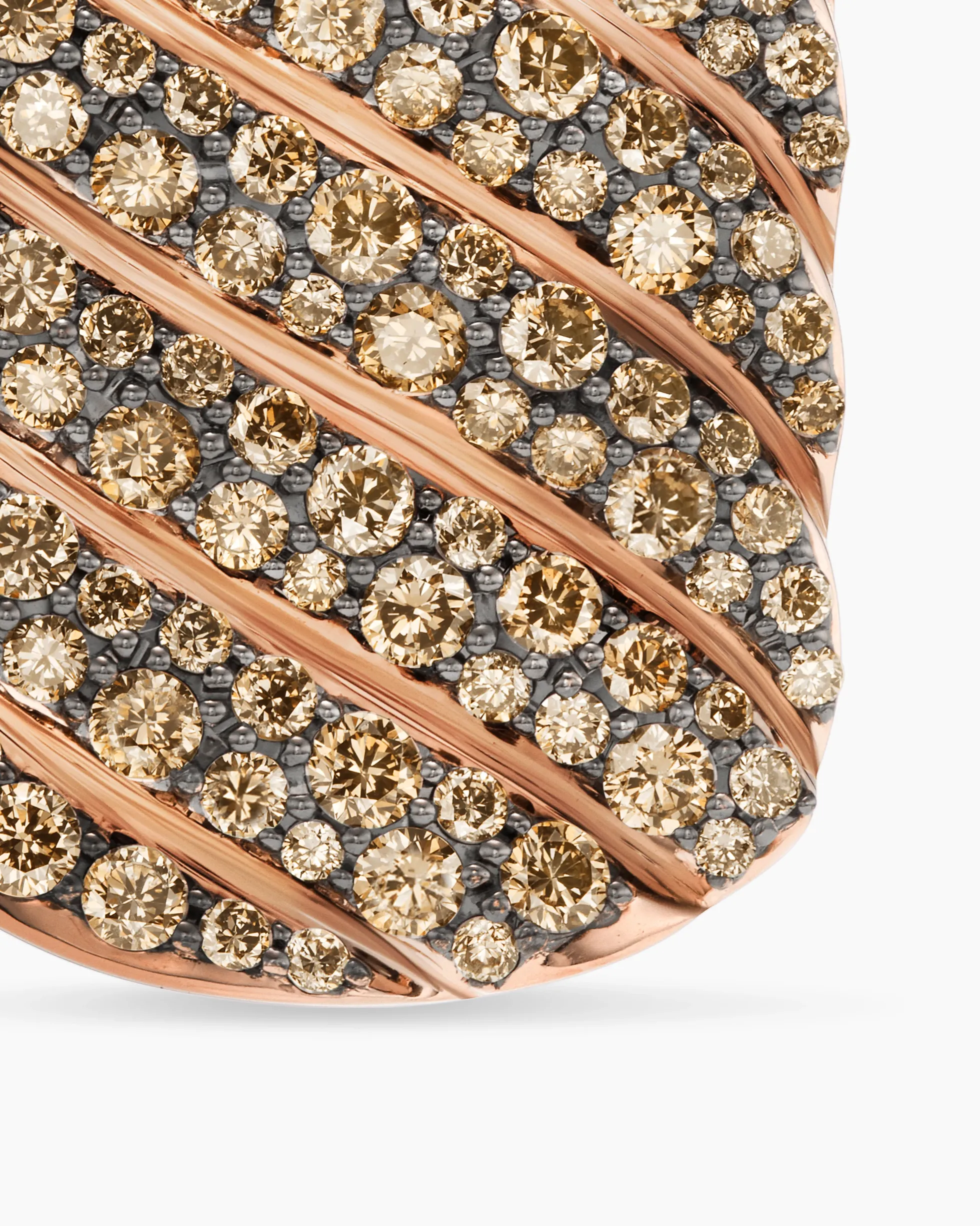 Sculpted Cable Tag 18K Rose Gold with Cognac Diamonds, 27mm