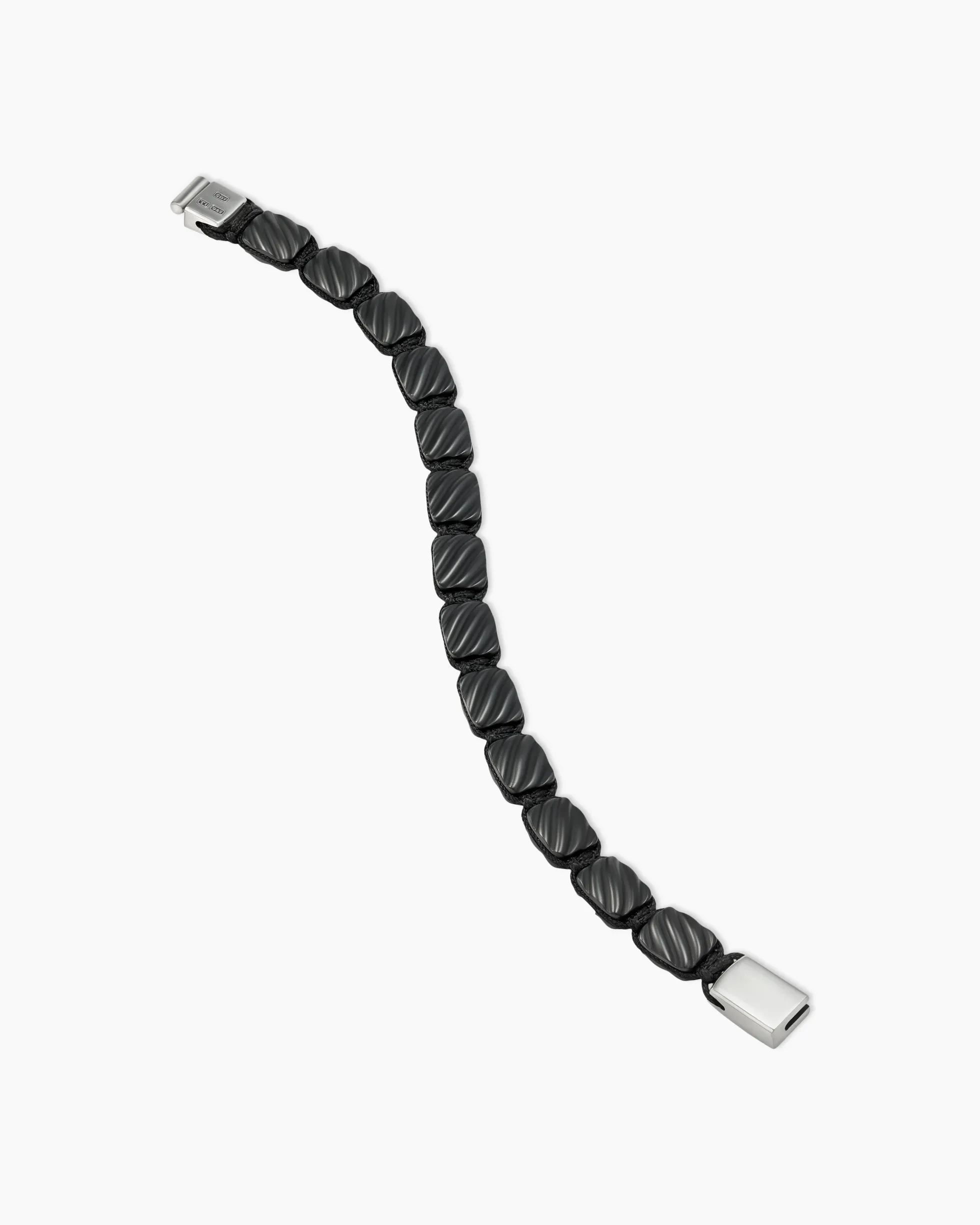 Sculpted Cable Woven Tile Bracelet Black Titanium with Sterling Silver and Black Nylon, 8.5mm