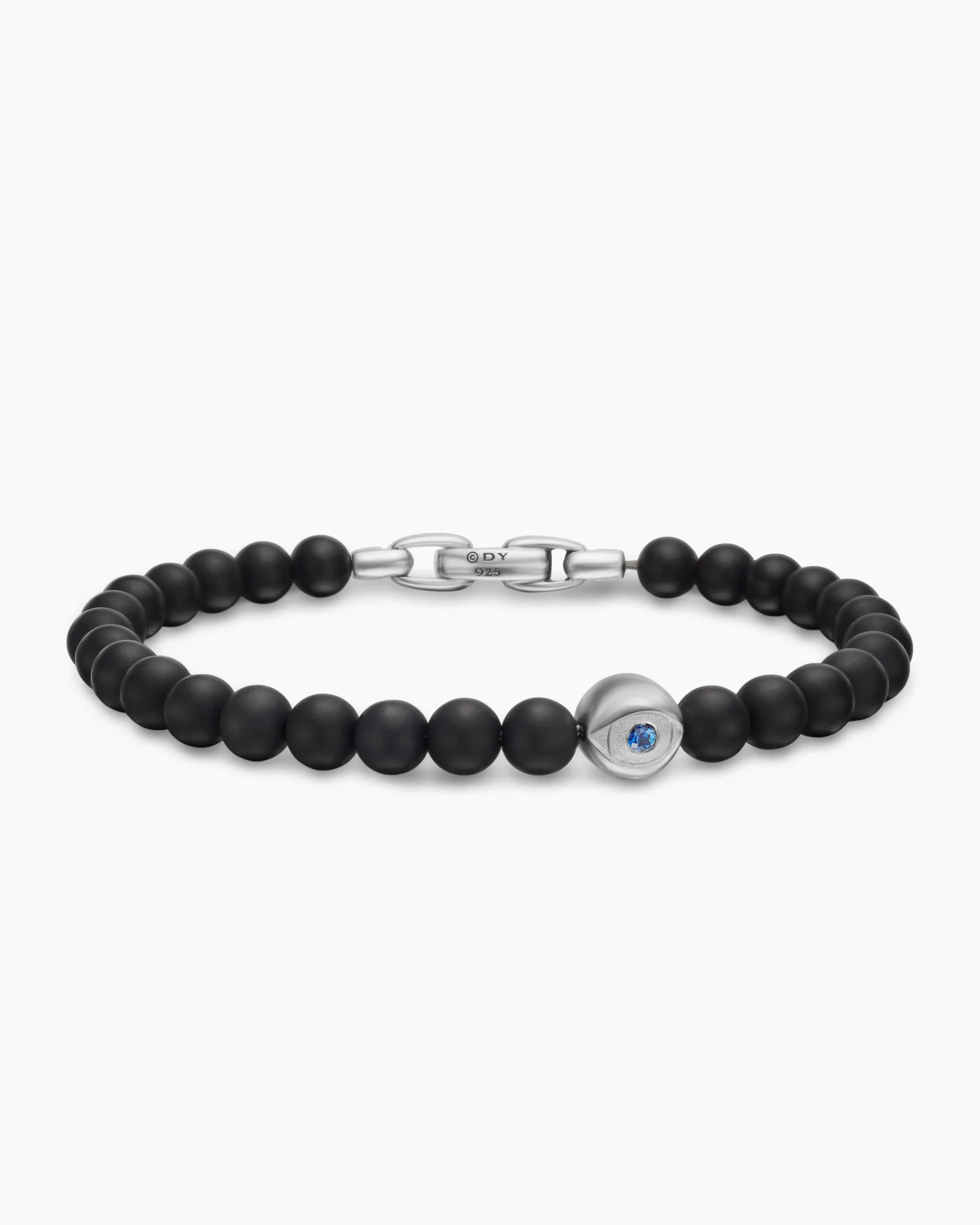 Spiritual Beads Evil Eye Bracelet Sterling Silver with Black Onyx and Sapphire, 6mm