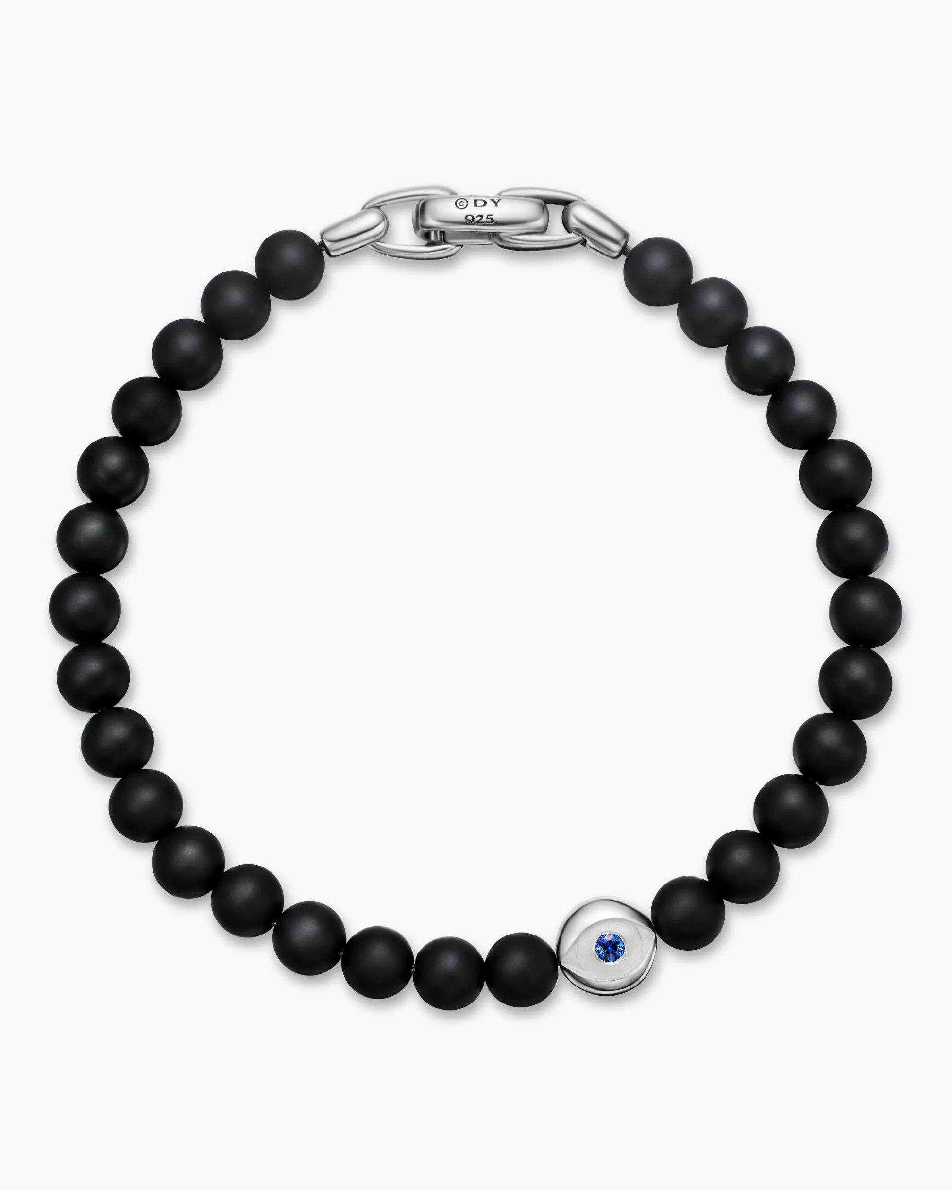 Spiritual Beads Evil Eye Bracelet Sterling Silver with Black Onyx and Sapphire, 6mm