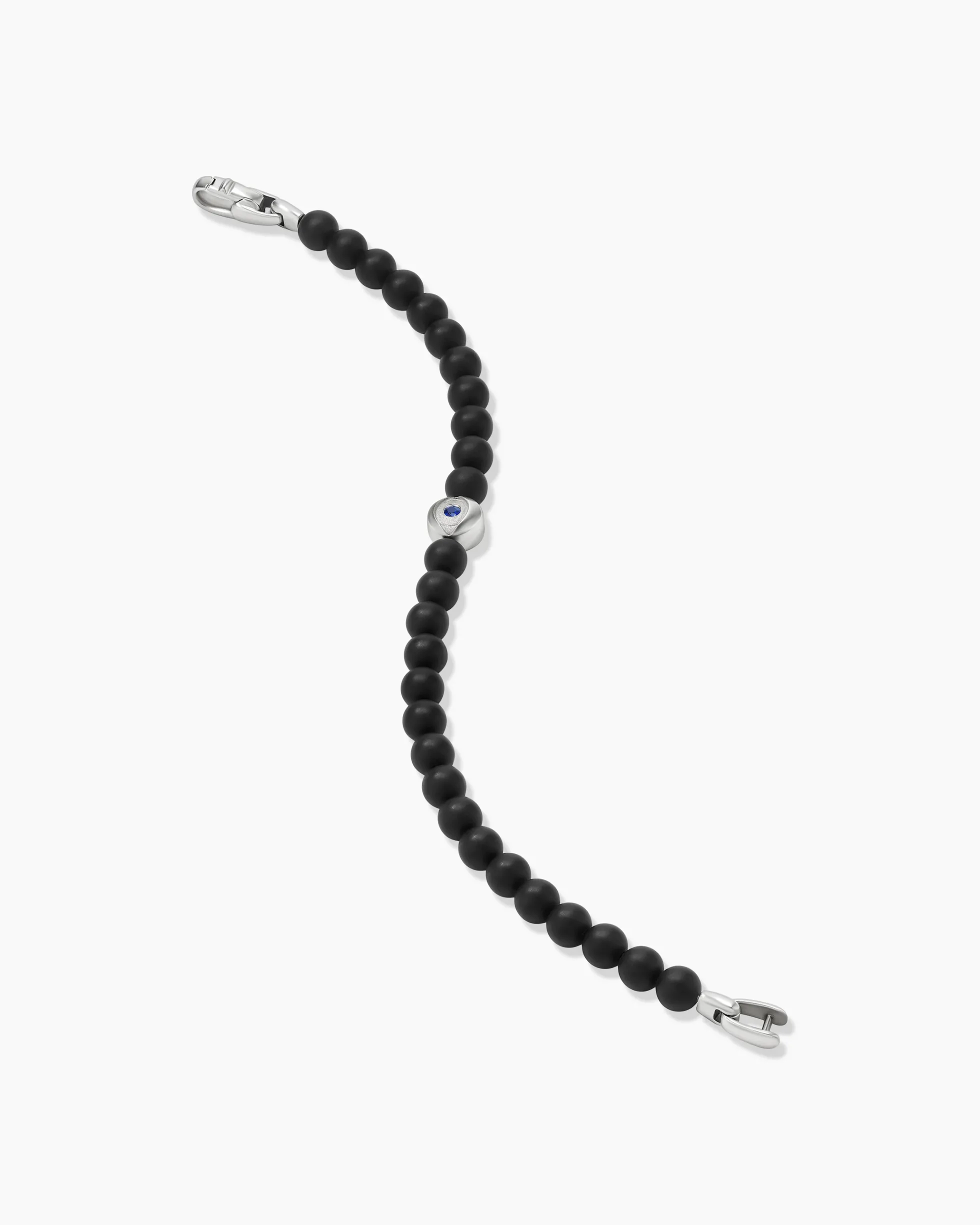 Spiritual Beads Evil Eye Bracelet Sterling Silver with Black Onyx and Sapphire, 6mm