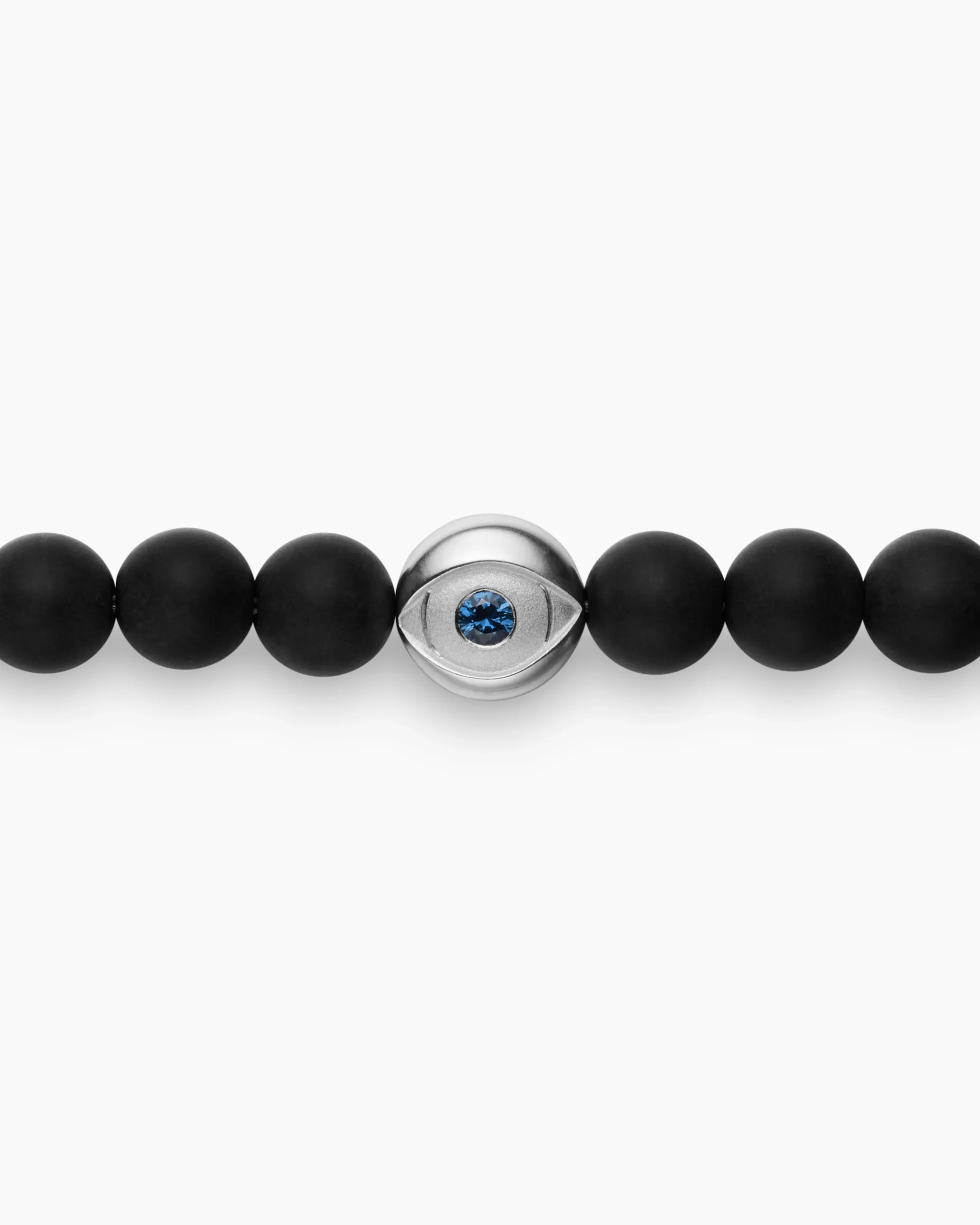 Spiritual Beads Evil Eye Bracelet Sterling Silver with Black Onyx and Sapphire, 6mm