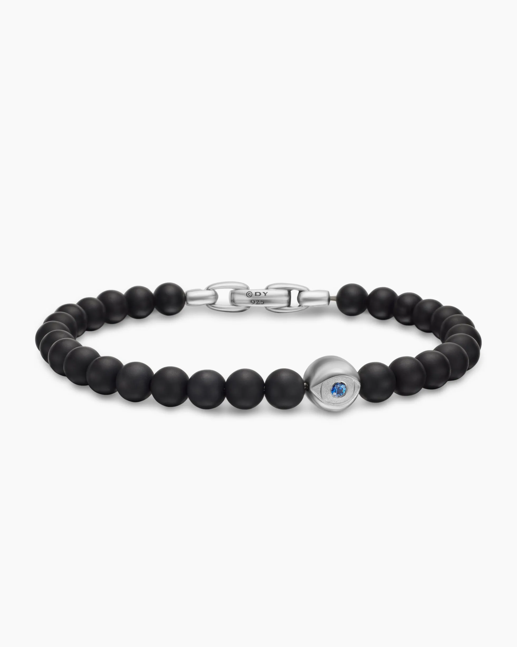 Spiritual Beads Evil Eye Bracelet Sterling Silver with Black Onyx and Sapphire, 6mm