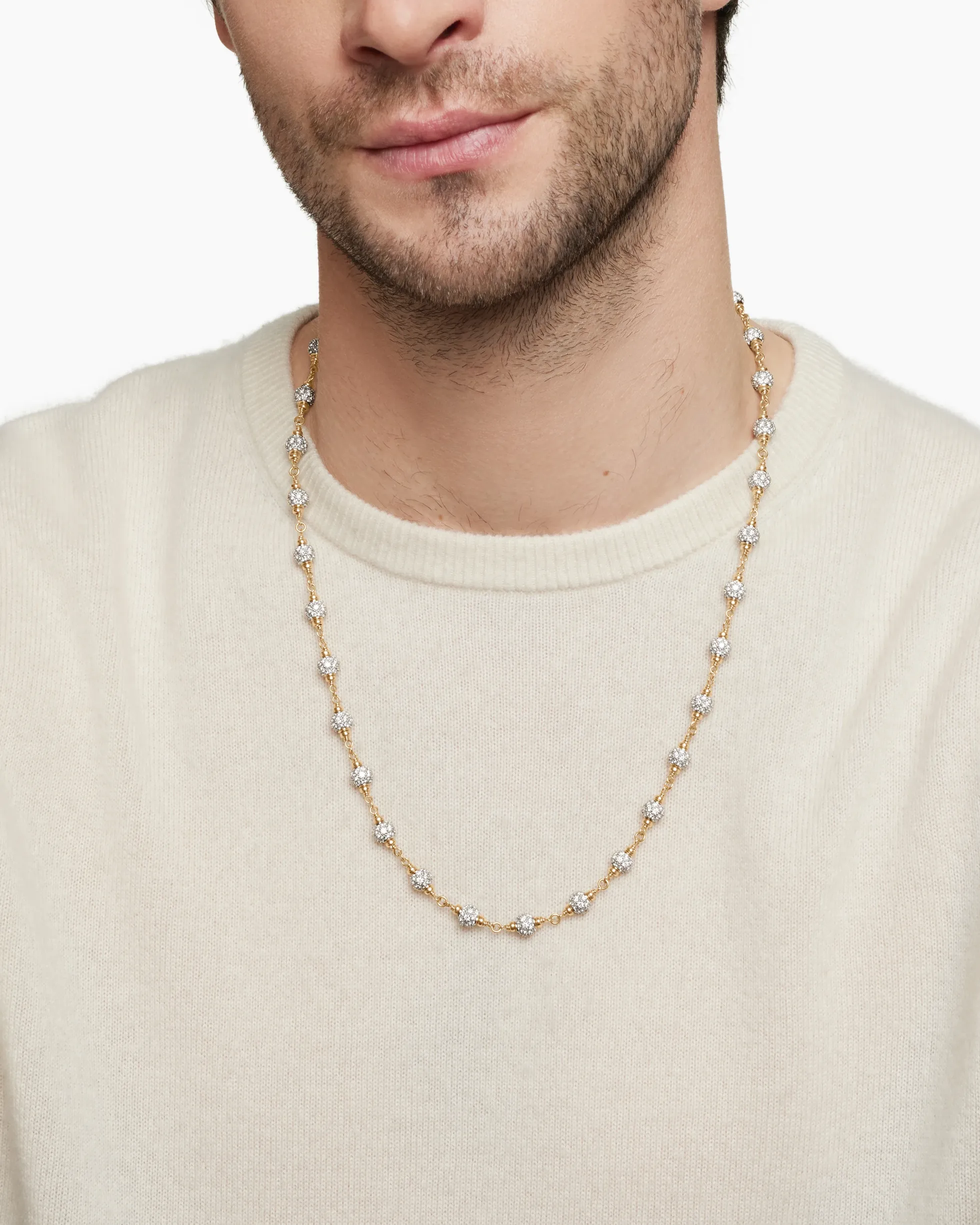 Spiritual Beads Necklace 18K Yellow Gold with Diamonds, 6mm
