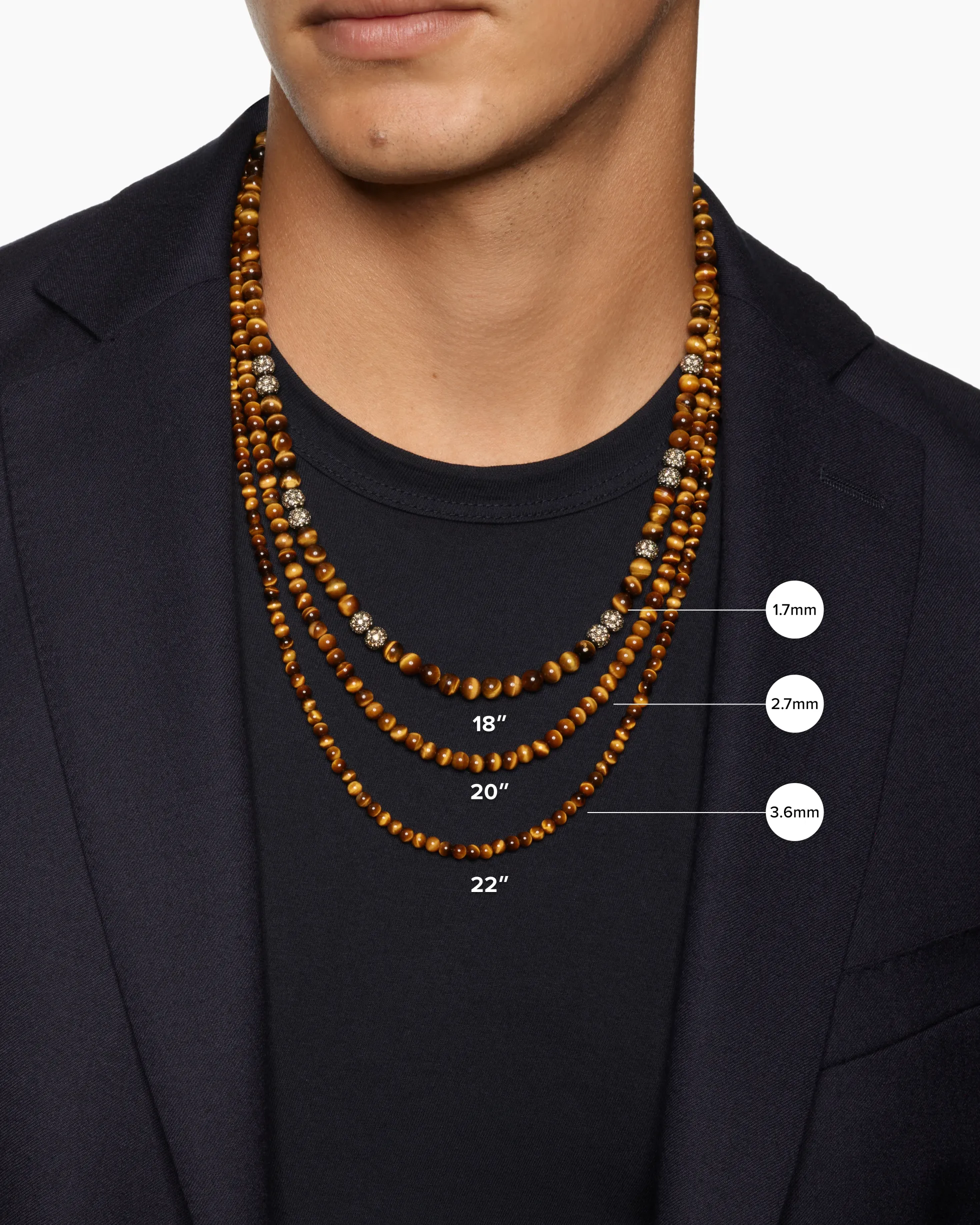 Spiritual Beads Necklace Sterling Silver with Black Spinel, 5mm