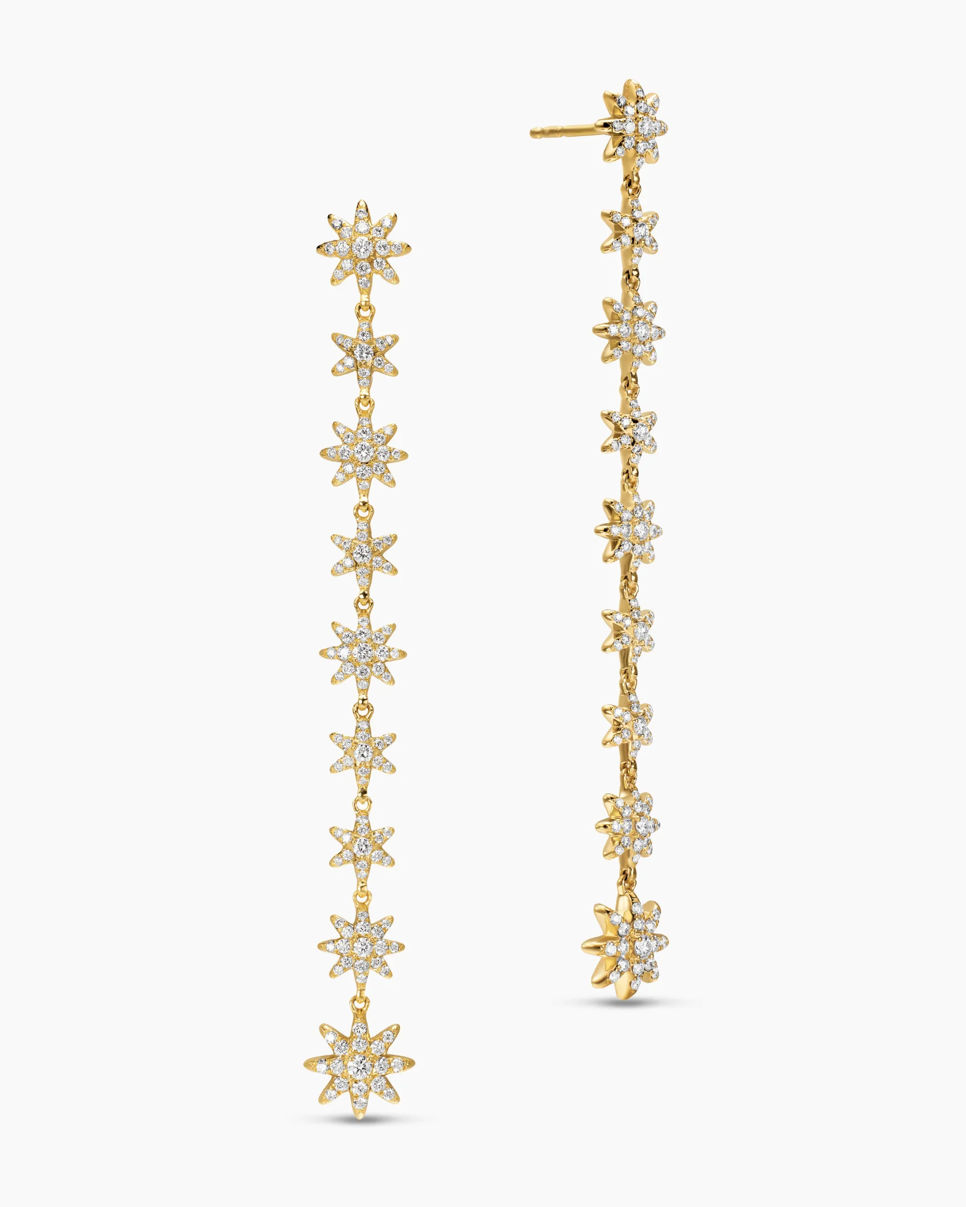 Starburst Drop Earrings 18K Yellow Gold with Diamonds, 70.9mm