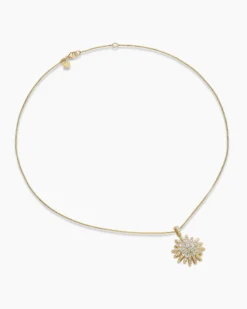 Starburst Pendant Necklace 18K Yellow Gold with Diamonds, 20mm