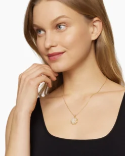 Starburst Pendant Necklace 18K Yellow Gold with Diamonds, 20mm