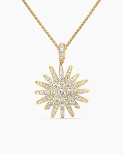 Starburst Pendant Necklace 18K Yellow Gold with Diamonds, 20mm