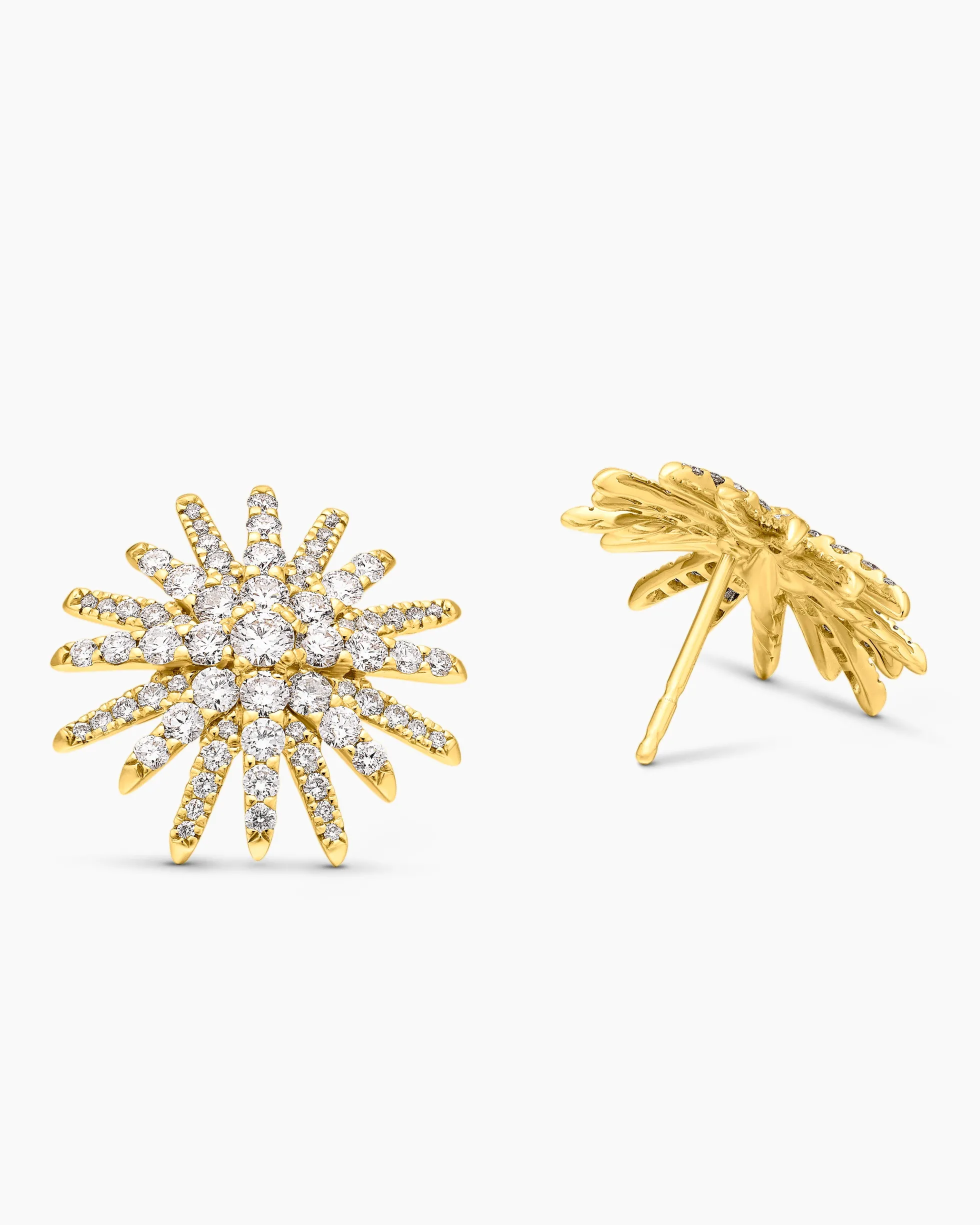 Starburst Stud Earrings 18K Yellow Gold with Diamonds, 19mm