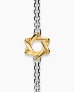 Star of David Station Bracelet Sterling Silver with 14K Yellow Gold, 3.6mm