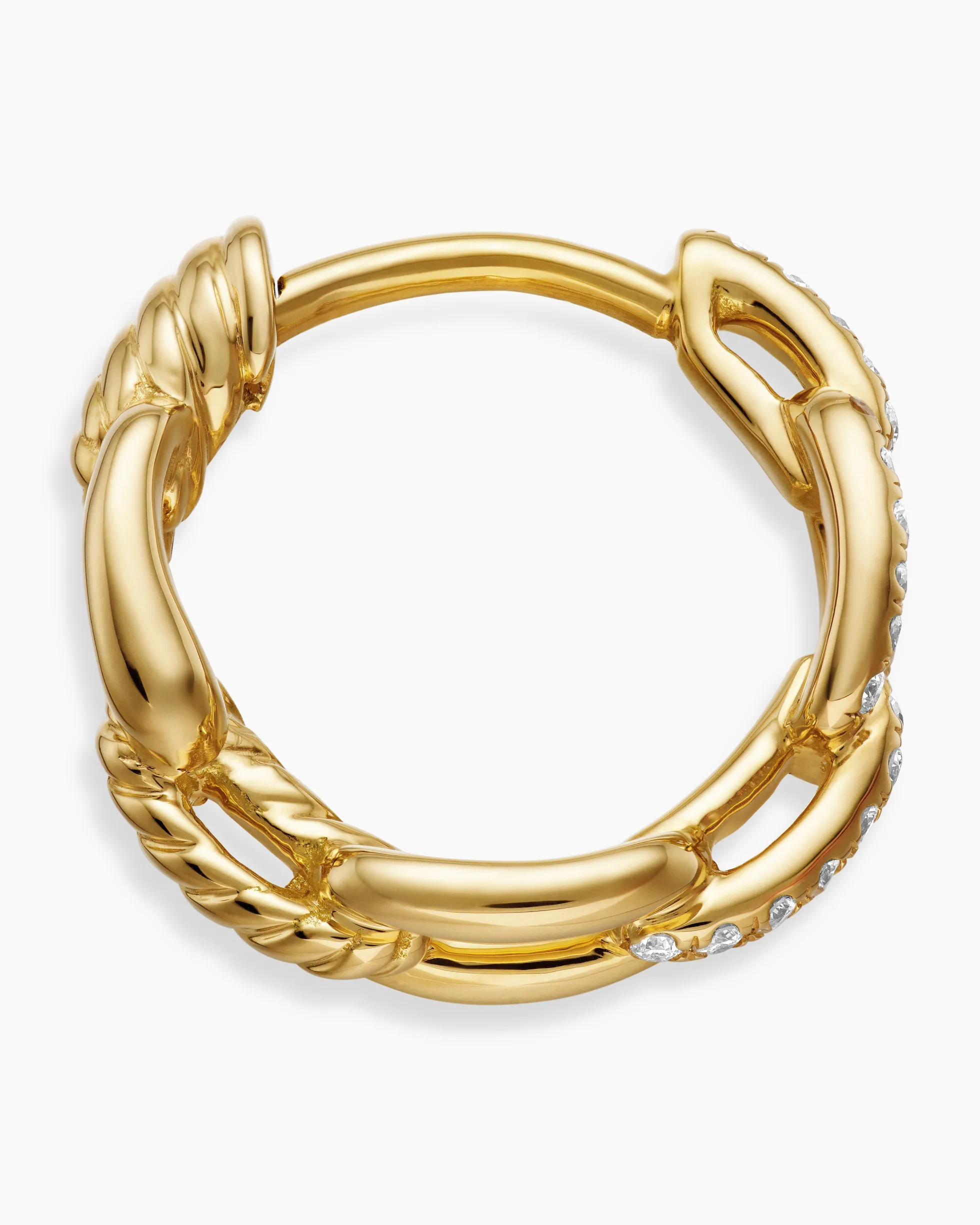 Stax Chain Link Huggie Hoop Earrings 18K Yellow Gold with Diamonds, 12.5mm