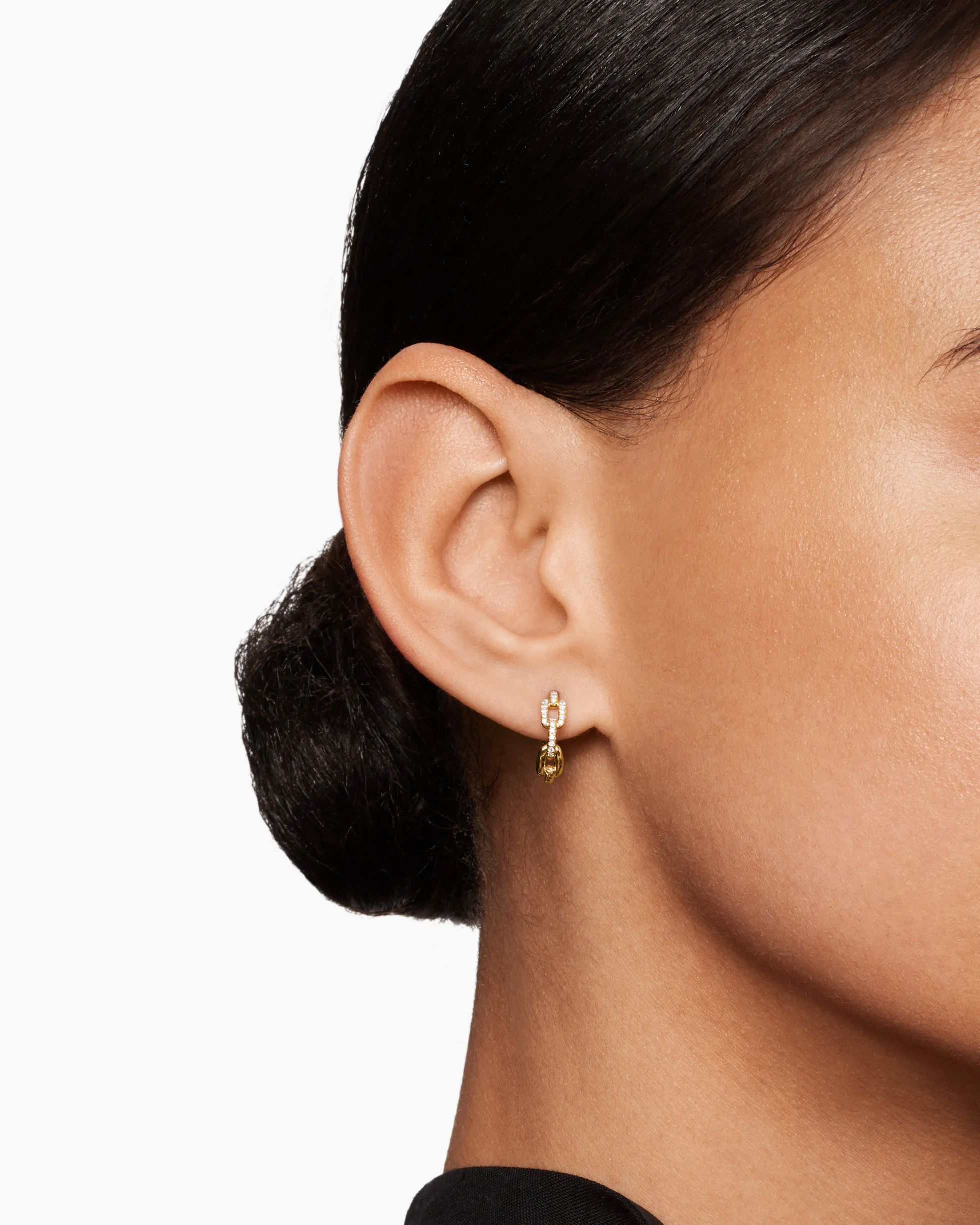 Stax Chain Link Huggie Hoop Earrings 18K Yellow Gold with Diamonds, 12.5mm