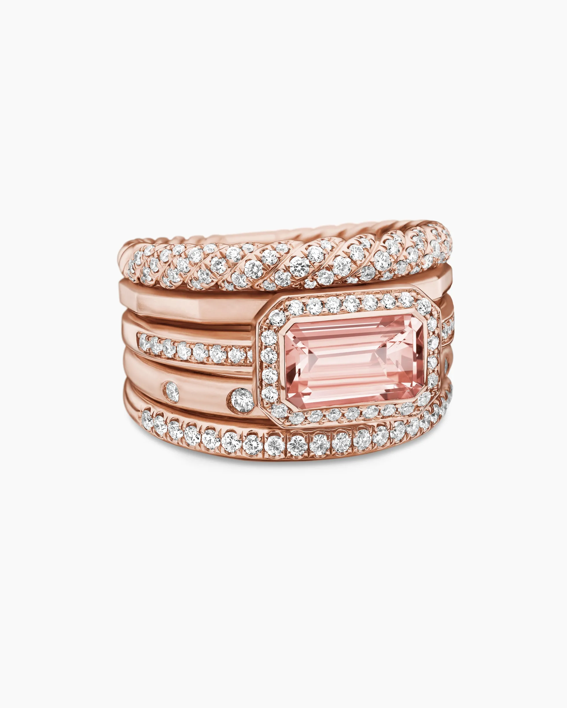 Stax Five Row Ring 18K Rose Gold with Morganite and Diamonds, 14mm