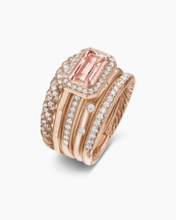 Stax Five Row Ring 18K Rose Gold with Morganite and Diamonds, 14mm