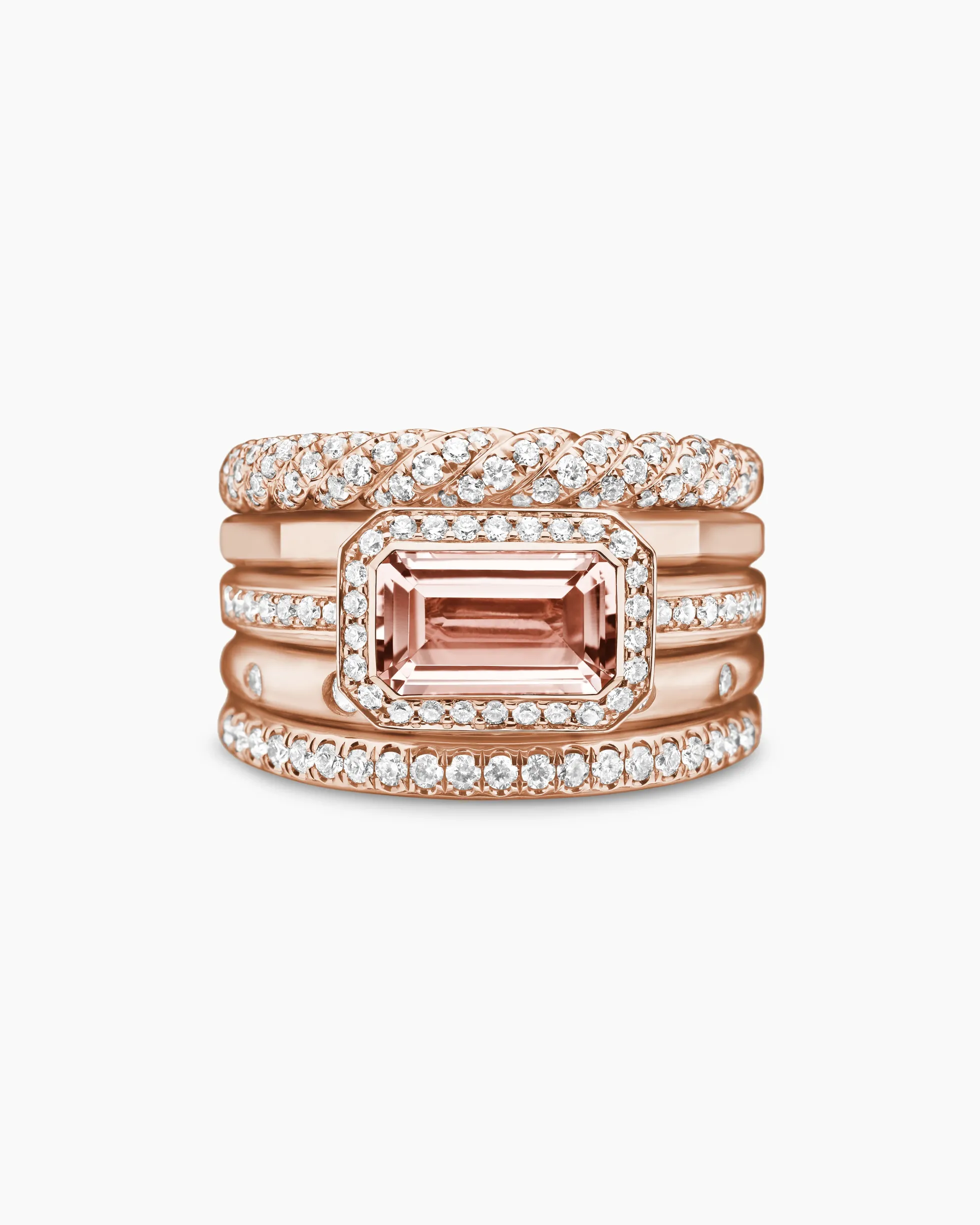 Stax Five Row Ring 18K Rose Gold with Morganite and Diamonds, 14mm