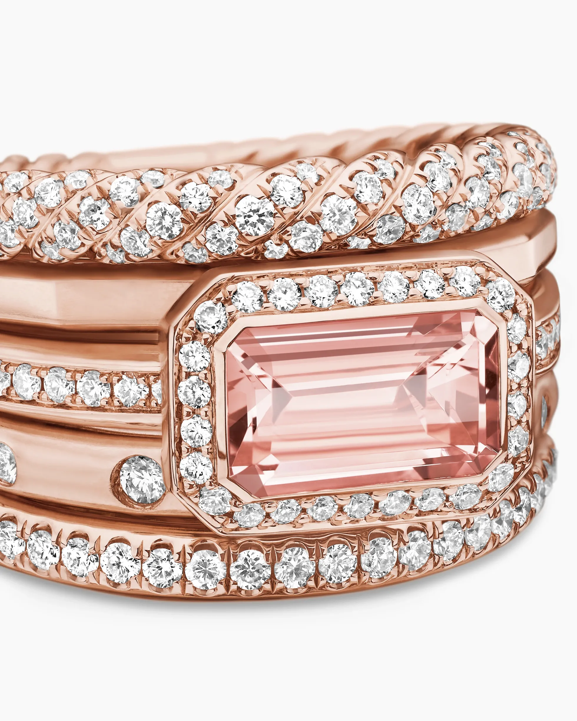 Stax Five Row Ring 18K Rose Gold with Morganite and Diamonds, 14mm