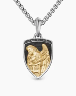 St. Michael Amulet Sterling Silver with 14K Yellow Gold, 26mm