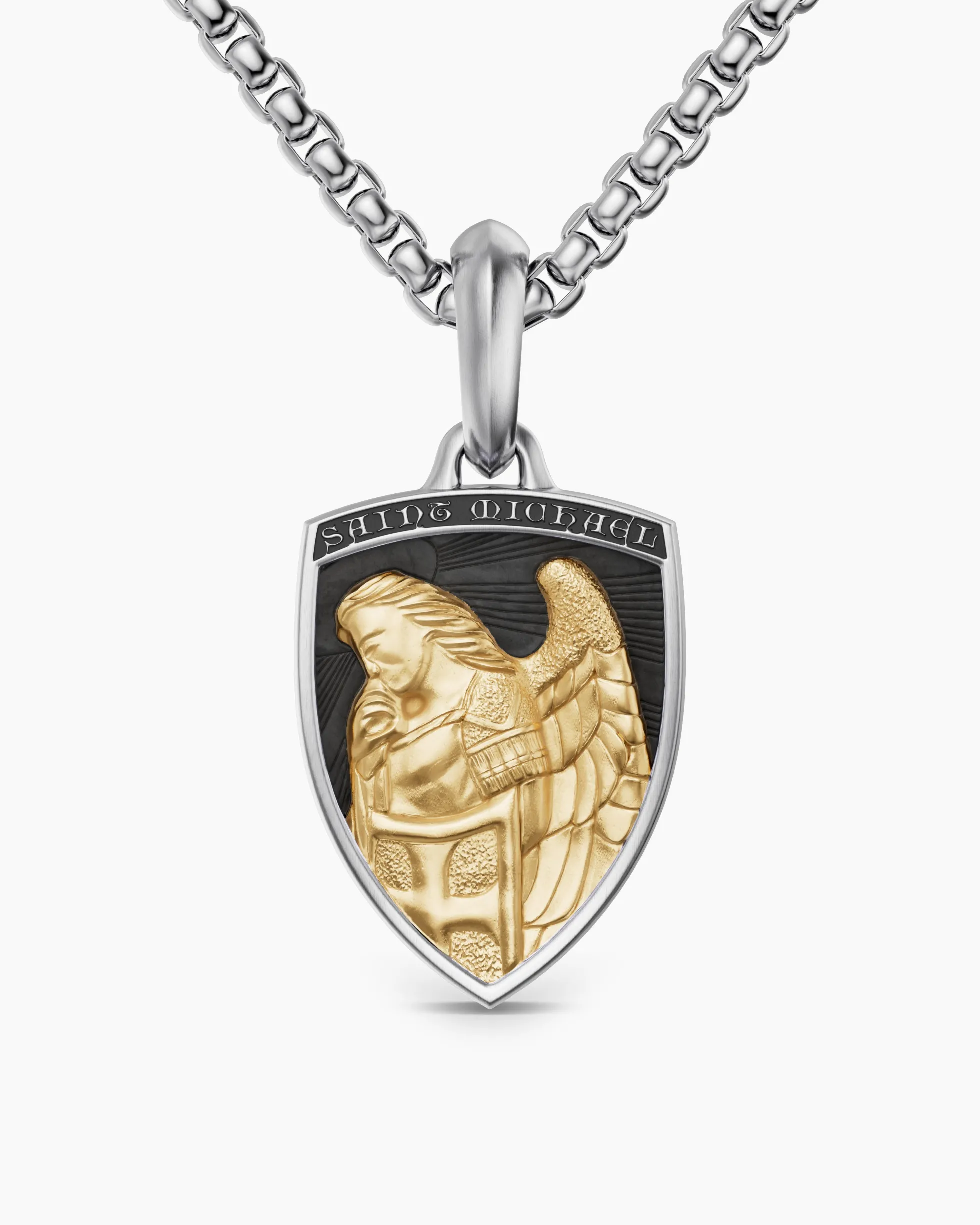 St. Michael Amulet Sterling Silver with 14K Yellow Gold, 26mm