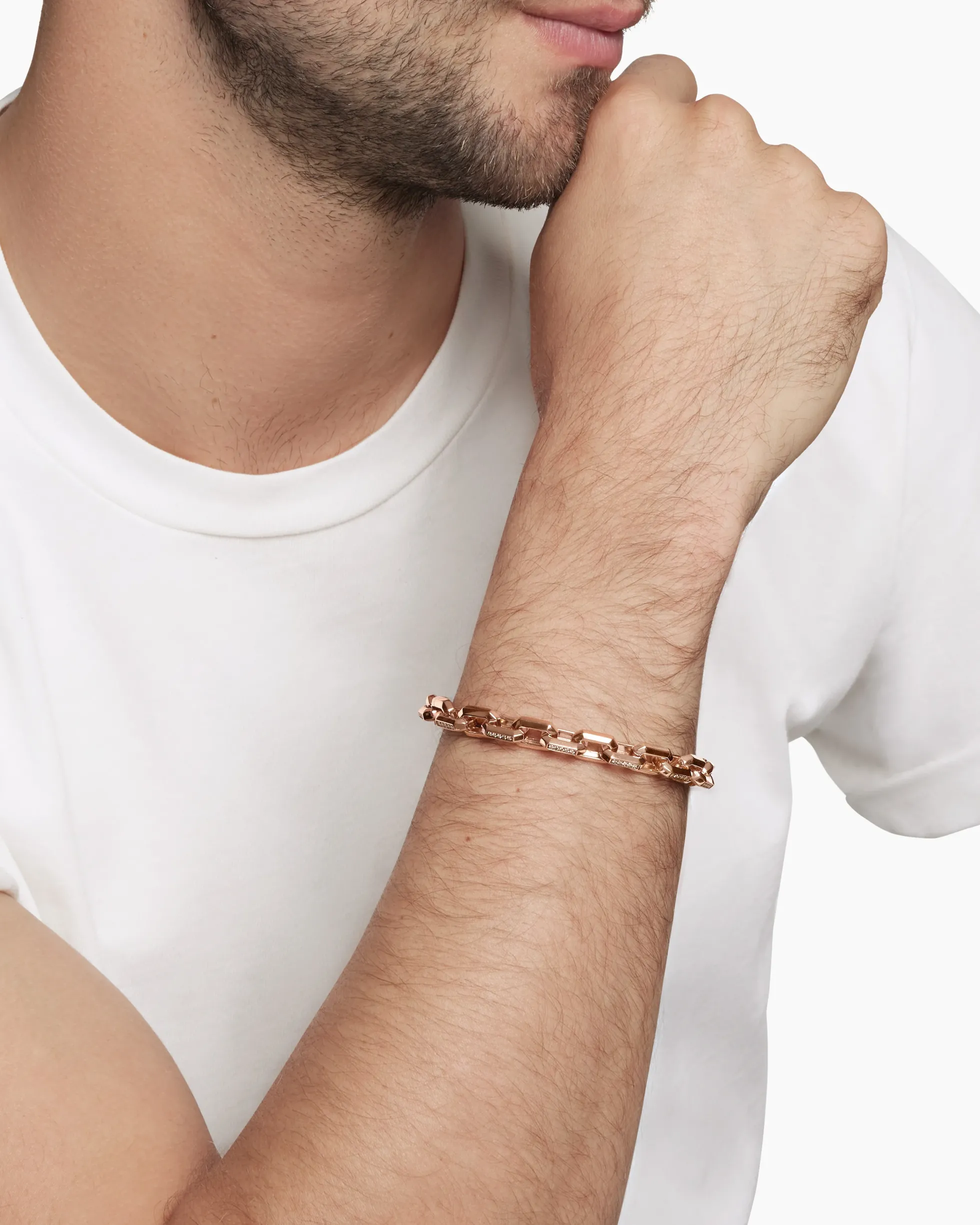 Streamline® Heirloom Chain Link Bracelet 18K Rose Gold with Pavé Cognac Diamonds, 7.5mm