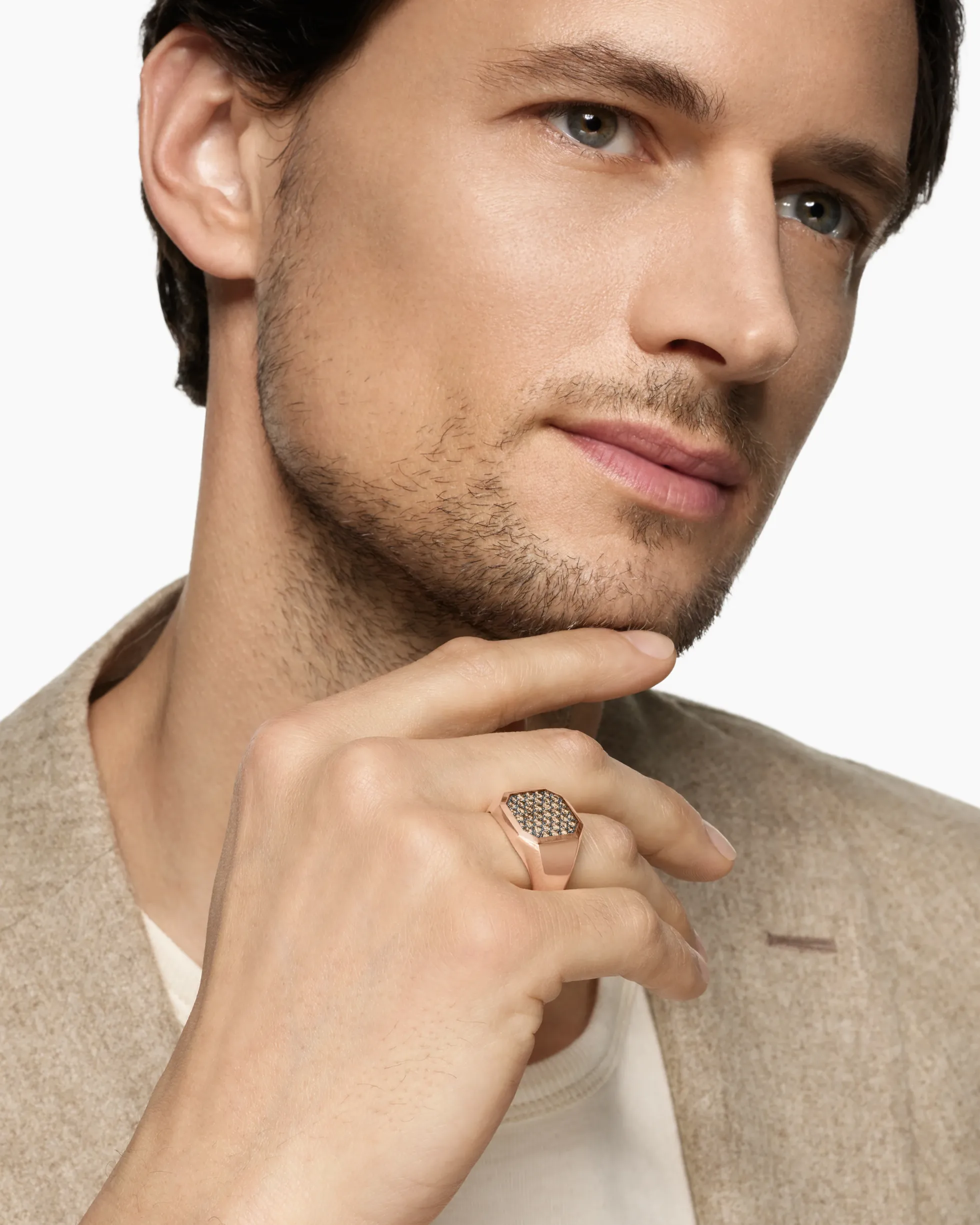 Streamline® Signet Ring 18K Rose Gold with Cognac Diamonds, 18mm