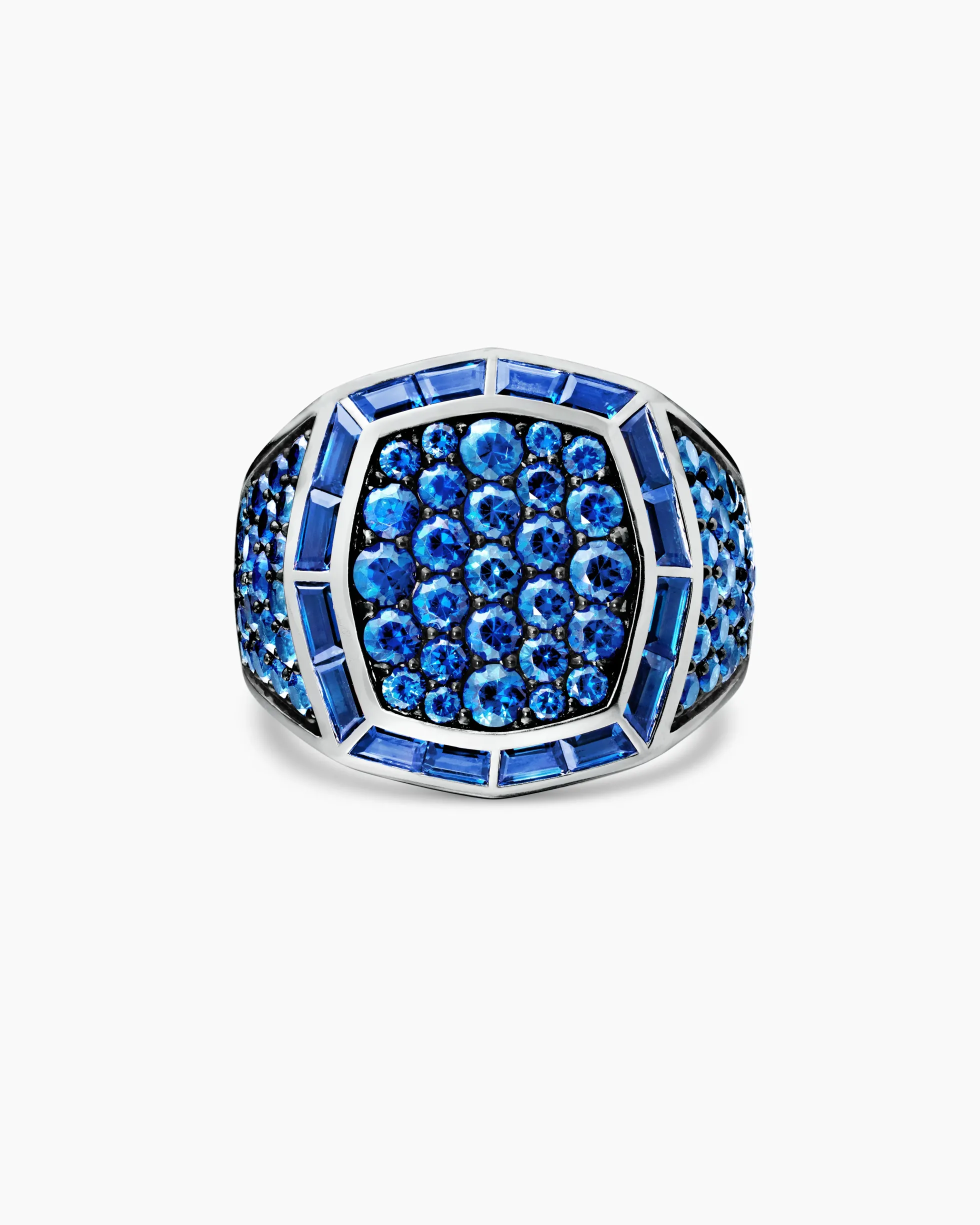 Streamline® Signet Ring 18K White Gold with Blue Sapphires, 25mm