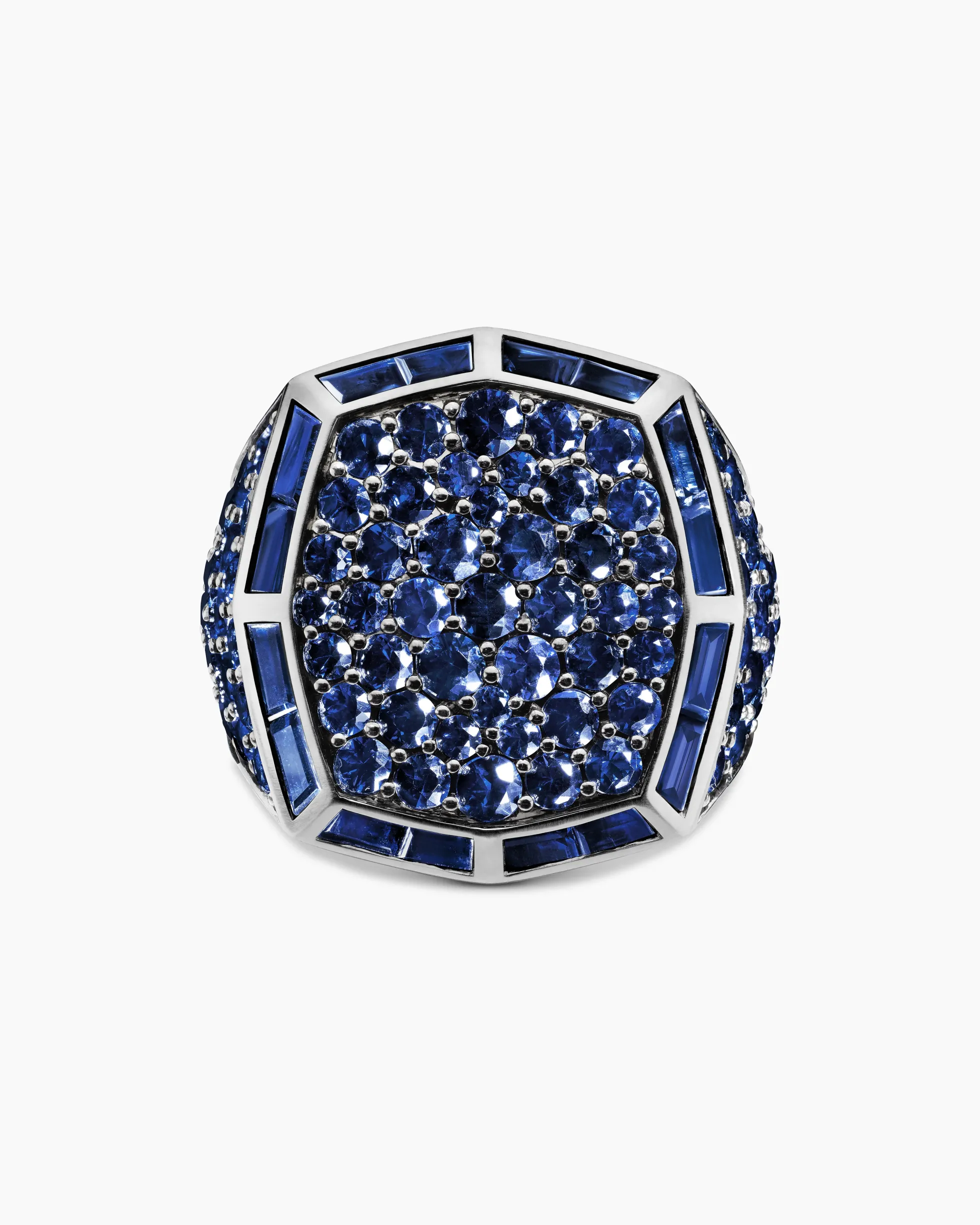 Streamline® Signet Ring 18K White Gold with Blue Sapphires, 23mm