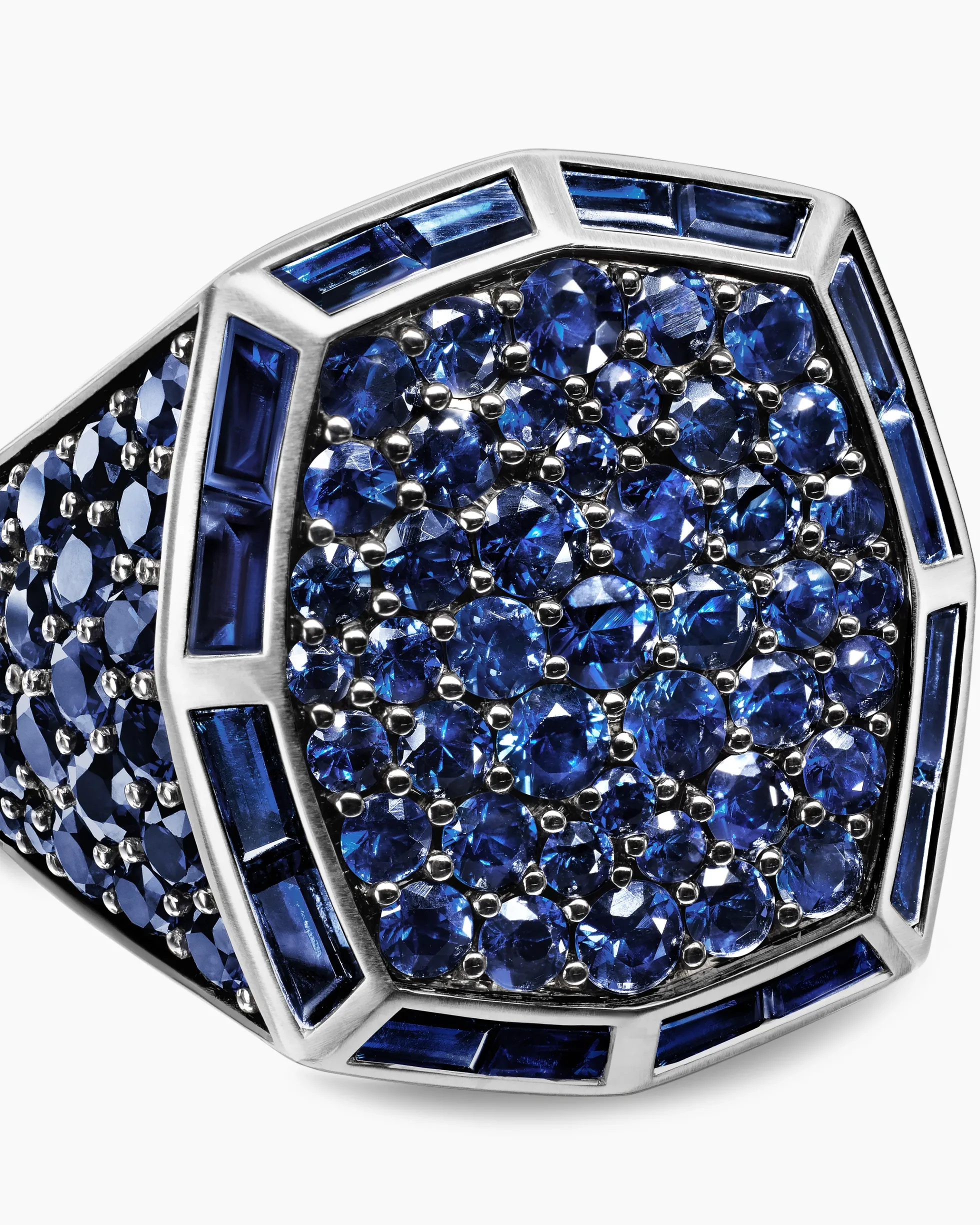 Streamline® Signet Ring 18K White Gold with Blue Sapphires, 23mm