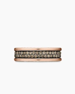 Streamline® Two Row Band Ring 18K Rose Gold with Cognac Diamonds, 6.5mm