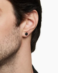 Stud Earring Sterling Silver with Black Diamond, 7mm