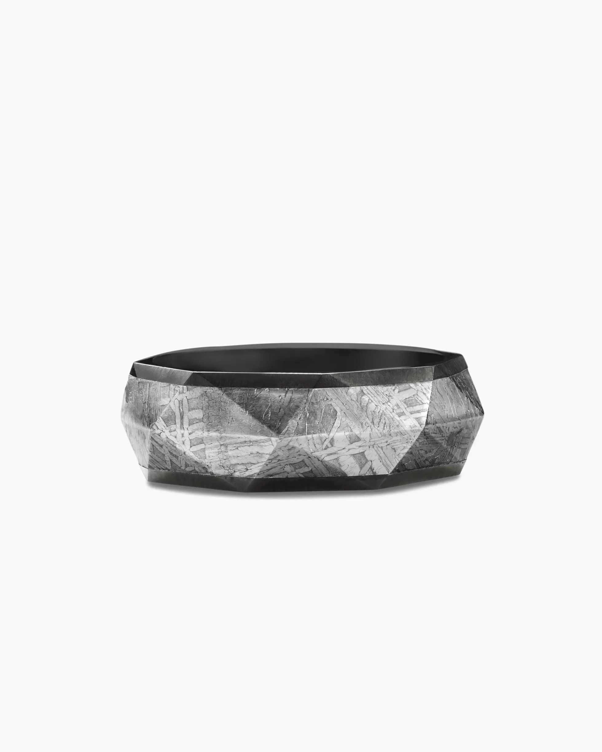 Torqued Faceted Band Ring Black Titanium with Meteorite, 8.5mm